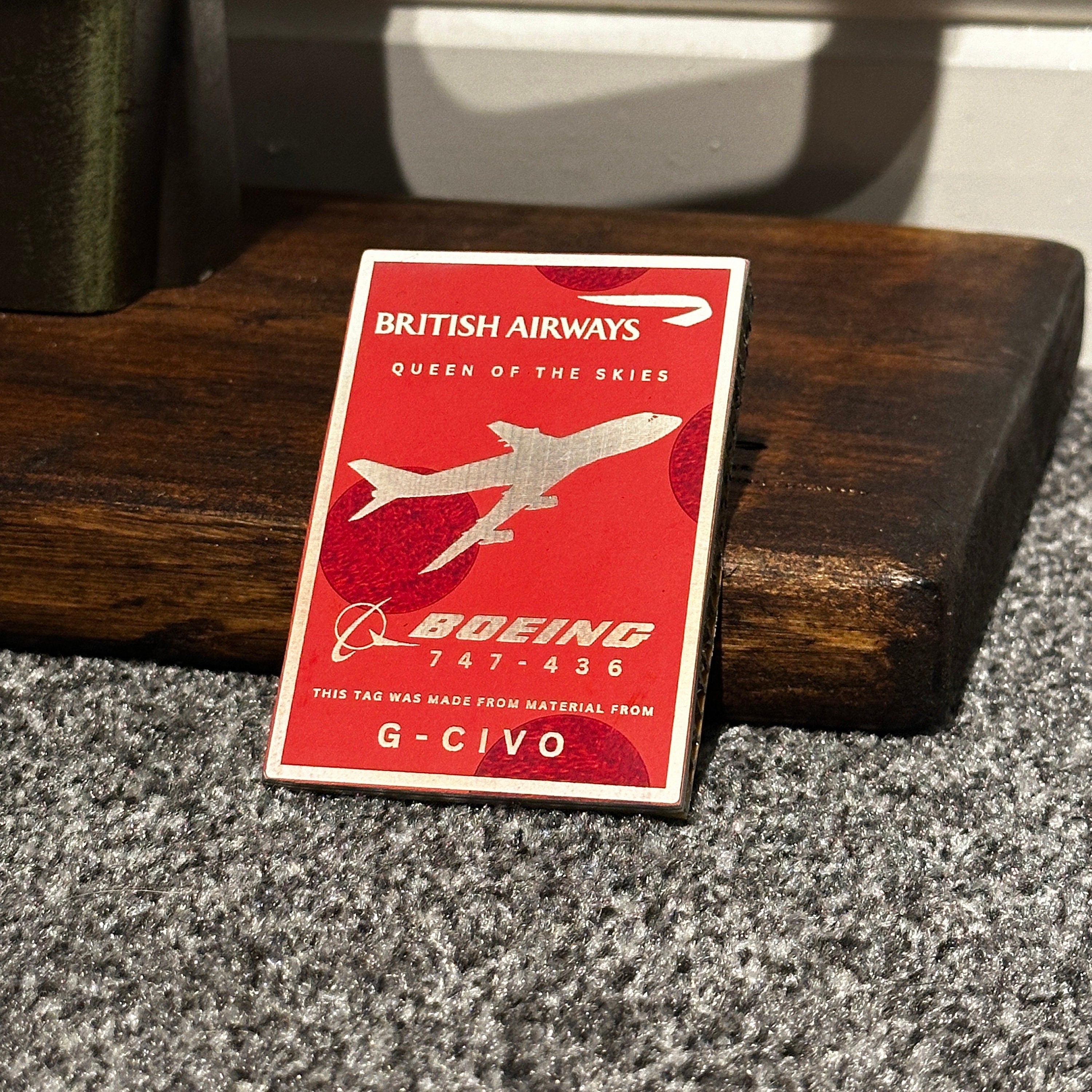 British Airways Boeing 747 G-CIVO Tail Composite Cut Plaque Collectible Airbus memorabilia Pilot gift engraved Desk