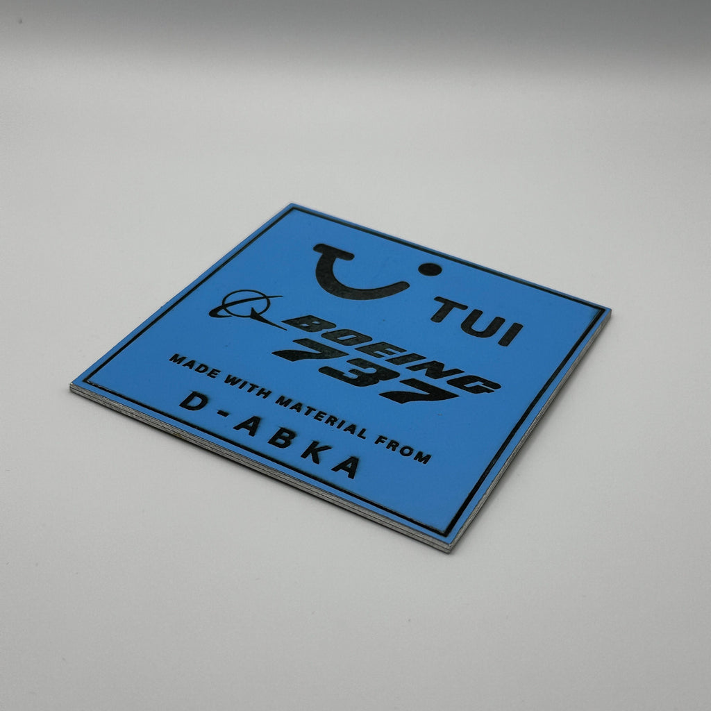 TUI airways Boeing 737 D-ABKA Tail Cut Coaster Collectible Airbus memorabilia Pilot gift engraved Desk