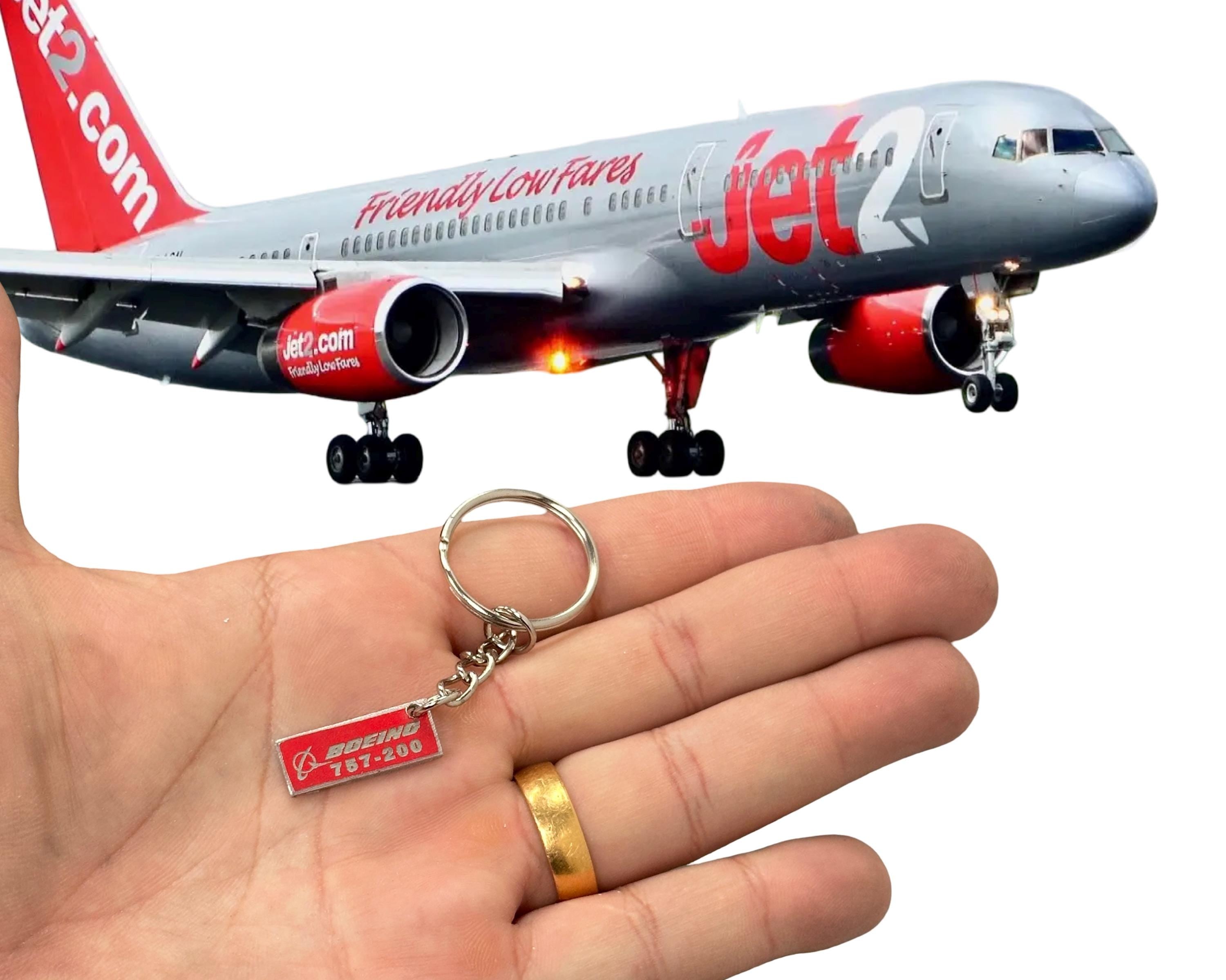 Jet2 Airways Mini Fuselage Cut G-LSAI Boeing 757 Engraved Keychain Key Ring Keyring B757 Retro aviation aviator pilot cabin crew holiday
