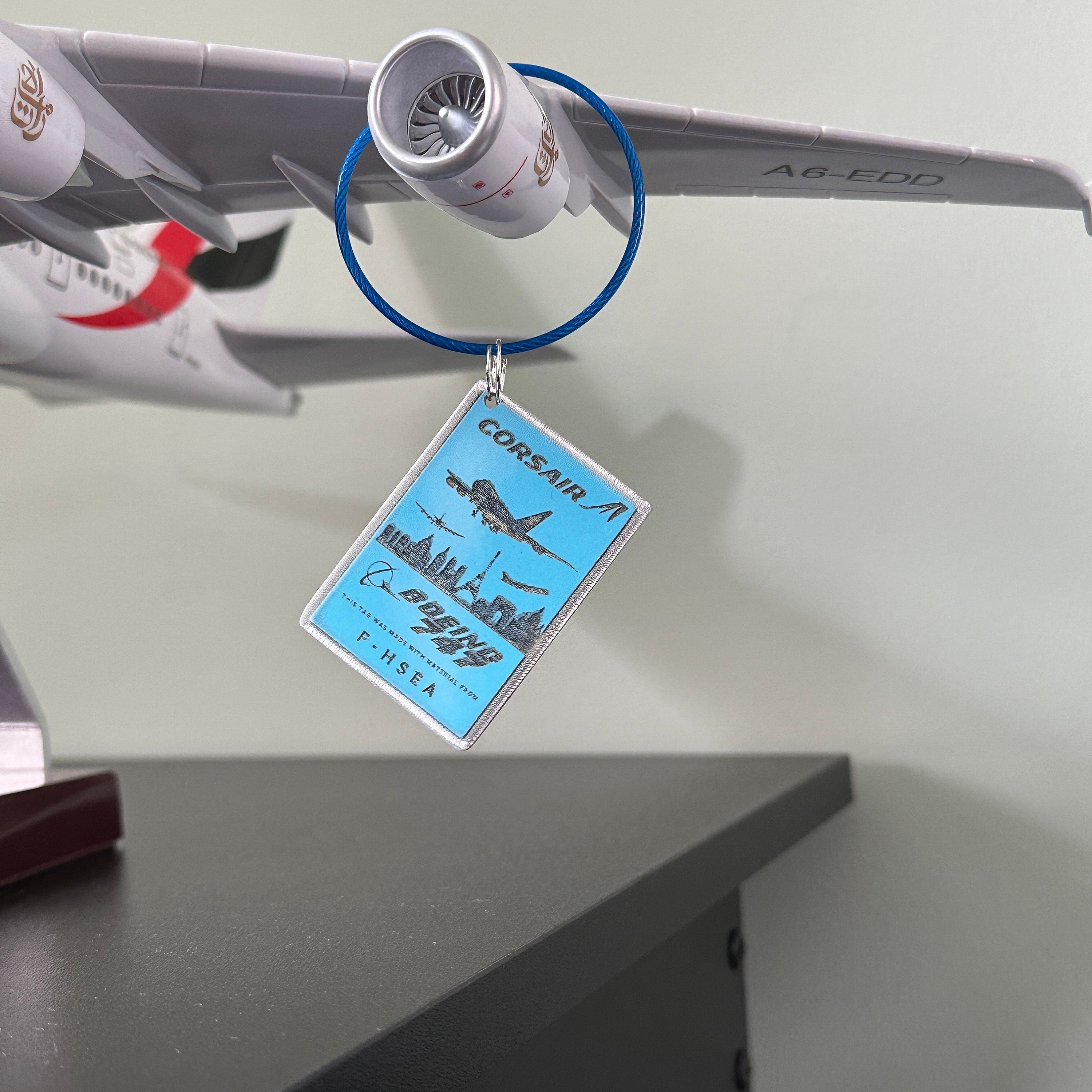 Corsair F-HSEA Boeing 747 fuselage Cut Keychain Luggage Tag Airline Aviation Upcycle Boeing Plane Aircraft Aviator United kai tak n188ua