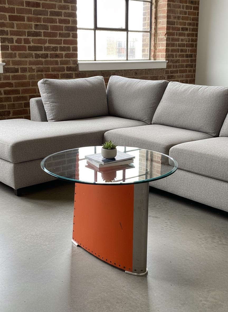 EasyJet Airbus A319 G-EZAG Wing Leading Edge Coffee Table | 50cm Round Glass | Aviation Furniture | Upcycled Aircraft Decor jayyviation