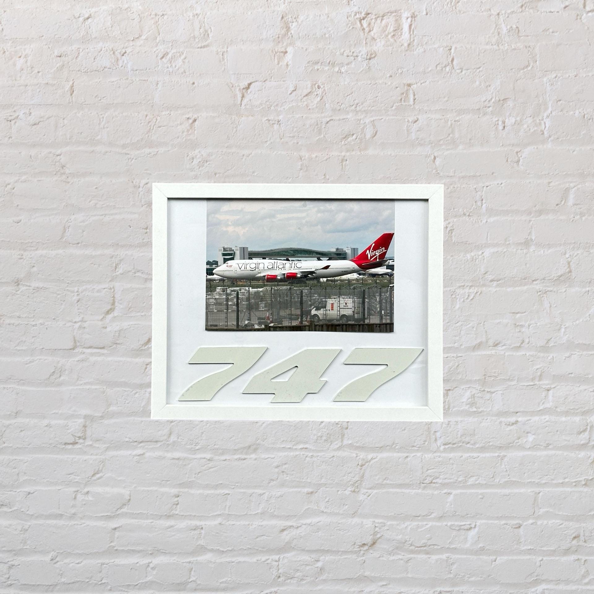 Virgin Atlantic G-VAST Ladybird Boeing 747 Framed Tail Picture fuselage Cut Airline Aviation Upcycle Boeing Gift Plane Aircraft  engrave