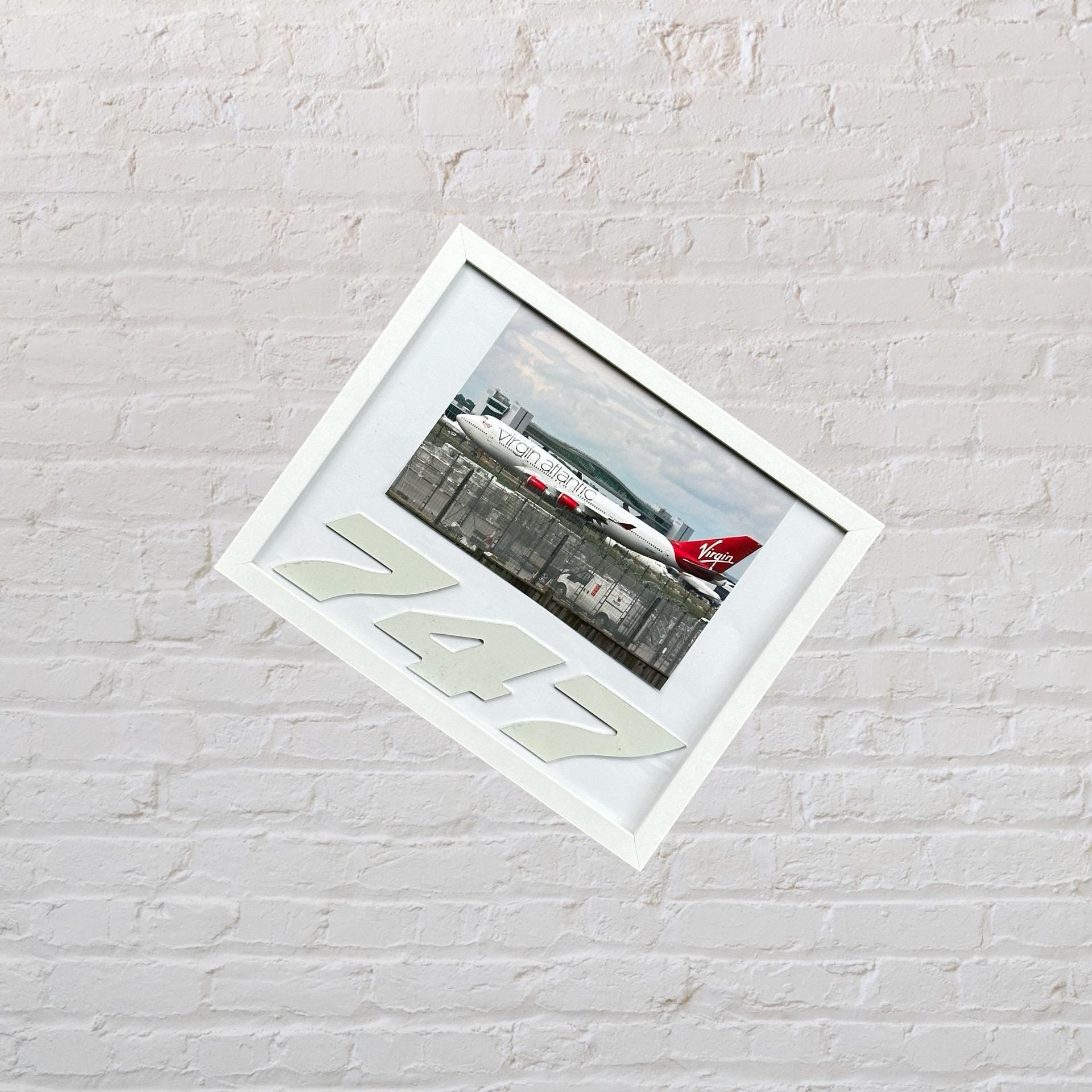 Virgin Atlantic G-VAST Ladybird Boeing 747 Framed Tail Picture fuselage Cut Airline Aviation Upcycle Boeing Gift Plane Aircraft  engrave