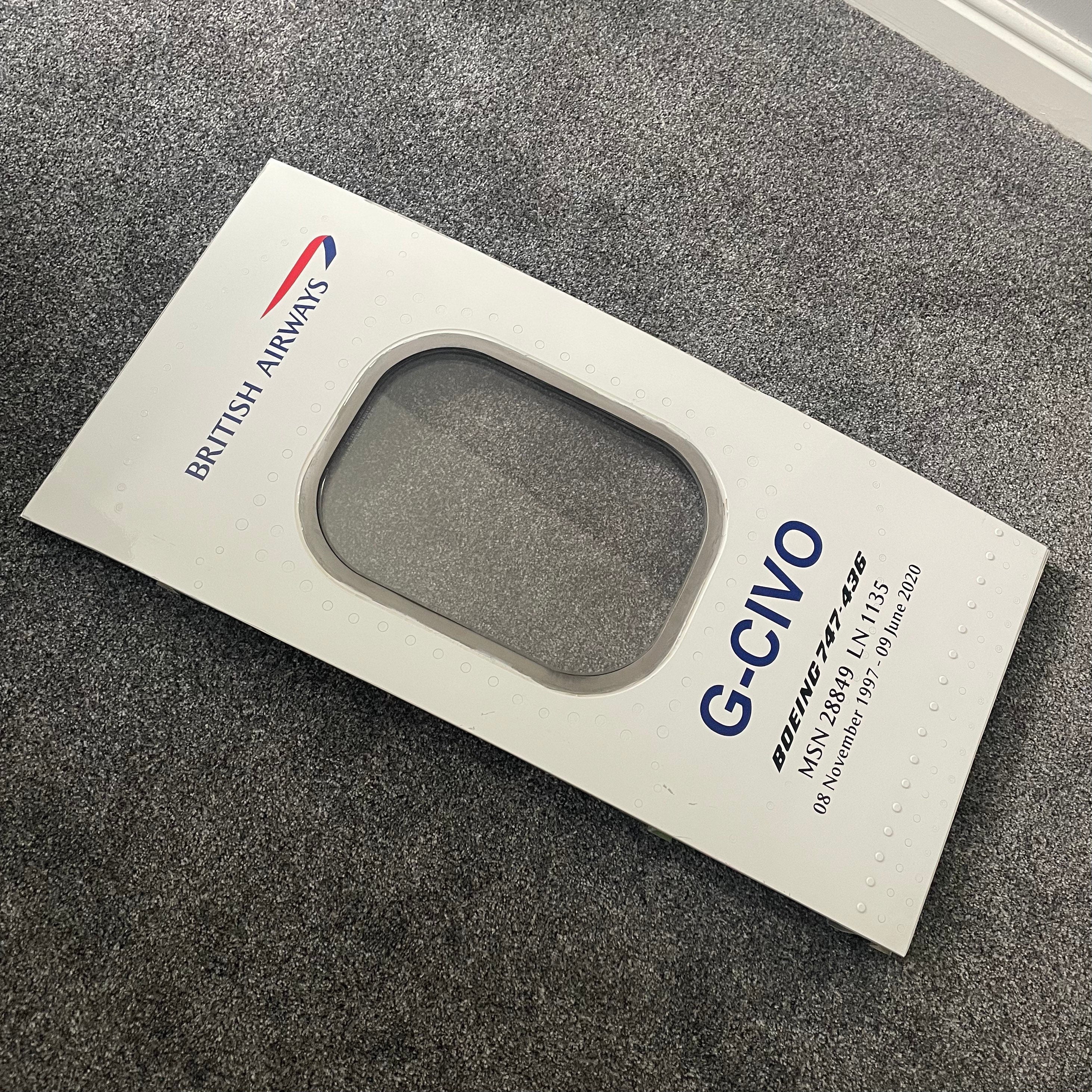 British Airways  G-CIVO Boeing 747 Window fuselage Cut Airline Aviation Upcycle Boeing Gift Plane Aircraft Aviator