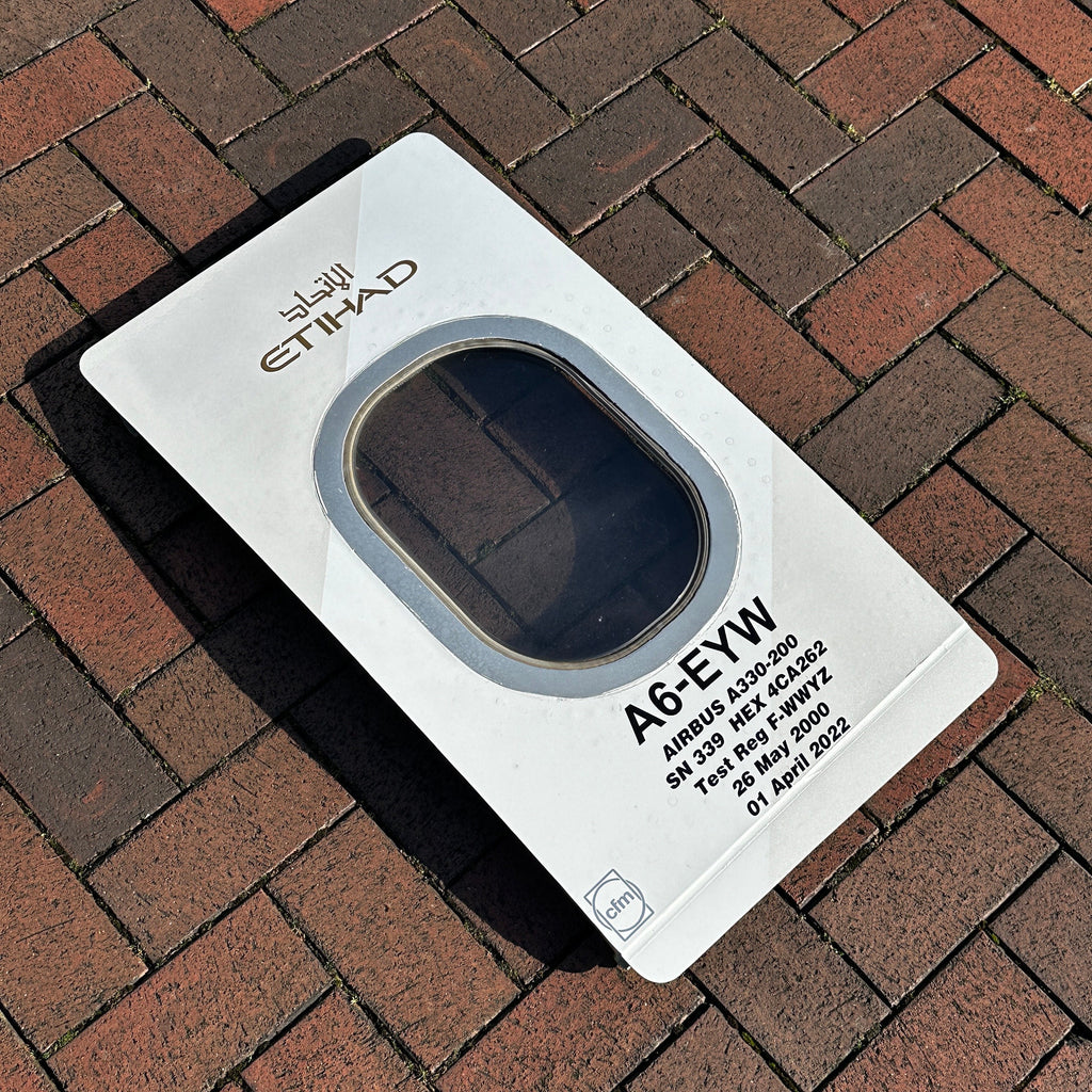 Etihad Airways Airbus A330 A6-EYW Window fuselage Cut Airline Aviation Upcycle Boeing Gift Plane Aircraft Aviator
