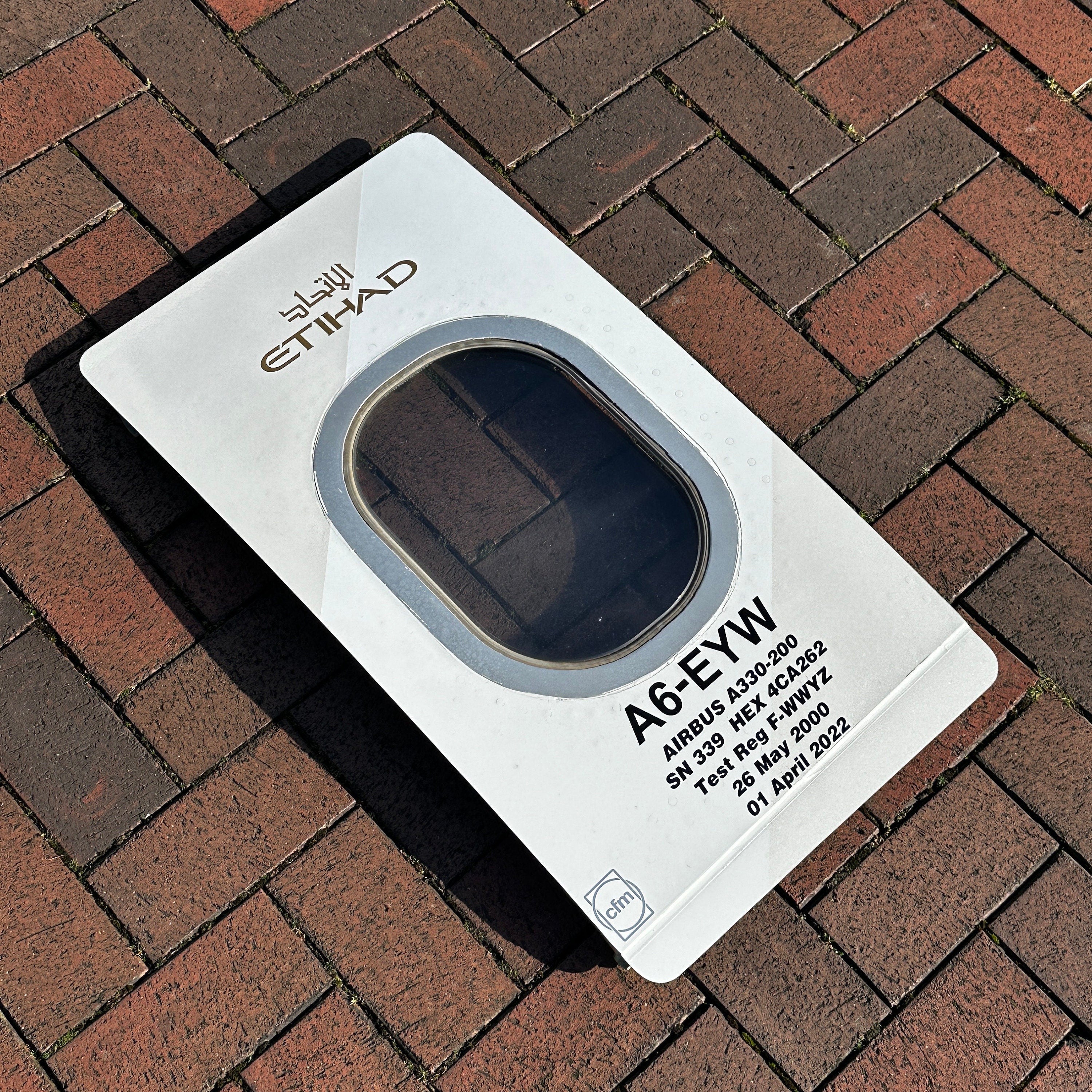 Etihad Airways Airbus A330 A6-EYW Window fuselage Cut Airline Aviation Upcycle Boeing Gift Plane Aircraft Aviator