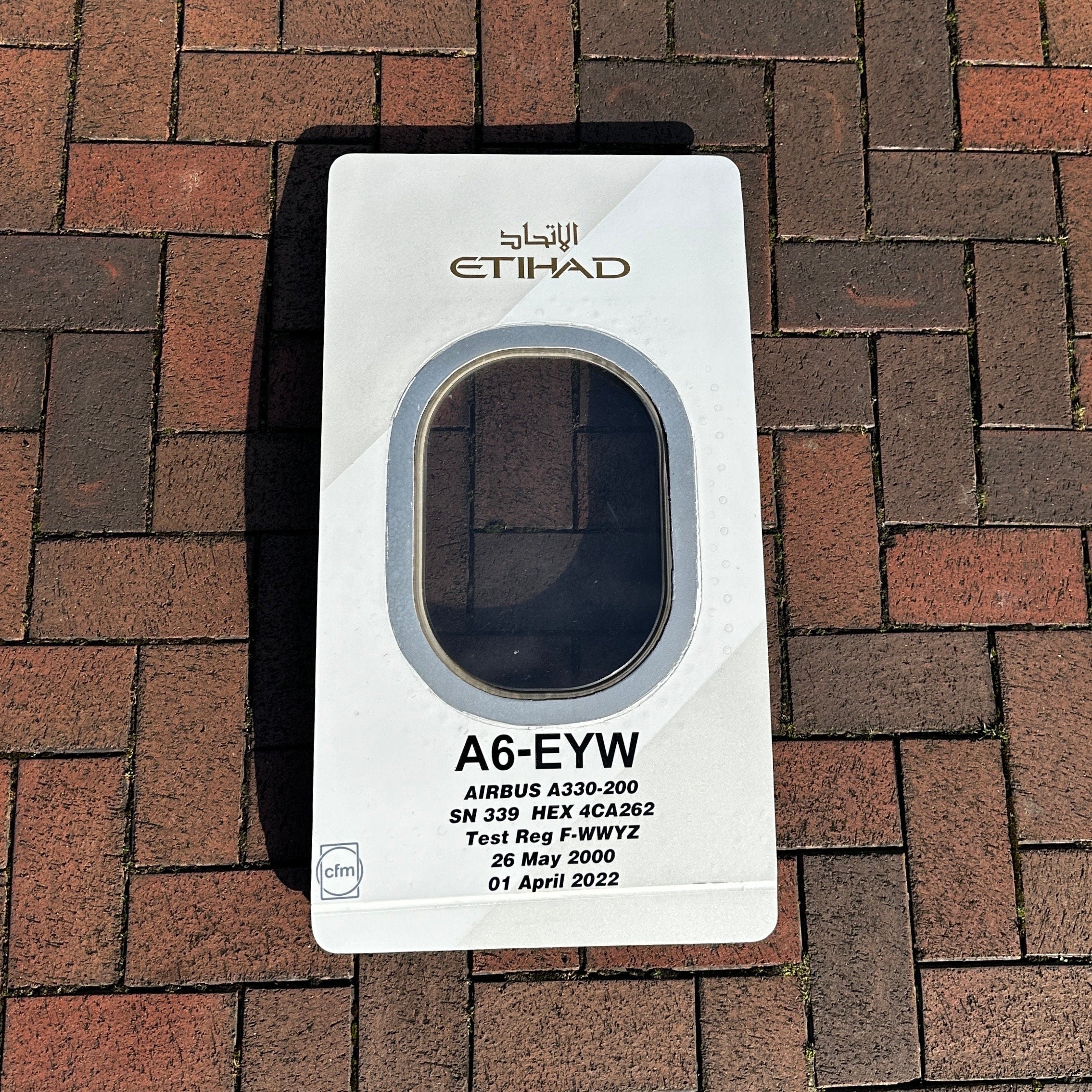 Etihad Airways Airbus A330 A6-EYW Window fuselage Cut Airline Aviation Upcycle Boeing Gift Plane Aircraft Aviator