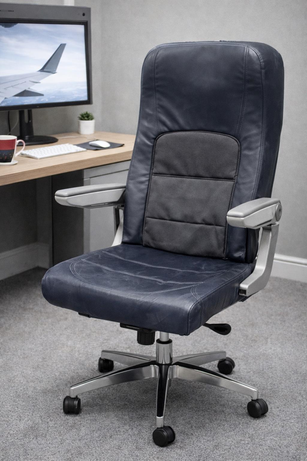 British Airways Seat Upcycled Office Desk Chair Airbus boeing A320 A319 A321 Old Style Short Haul Economy Leather Golden Era Pilot Heathrow