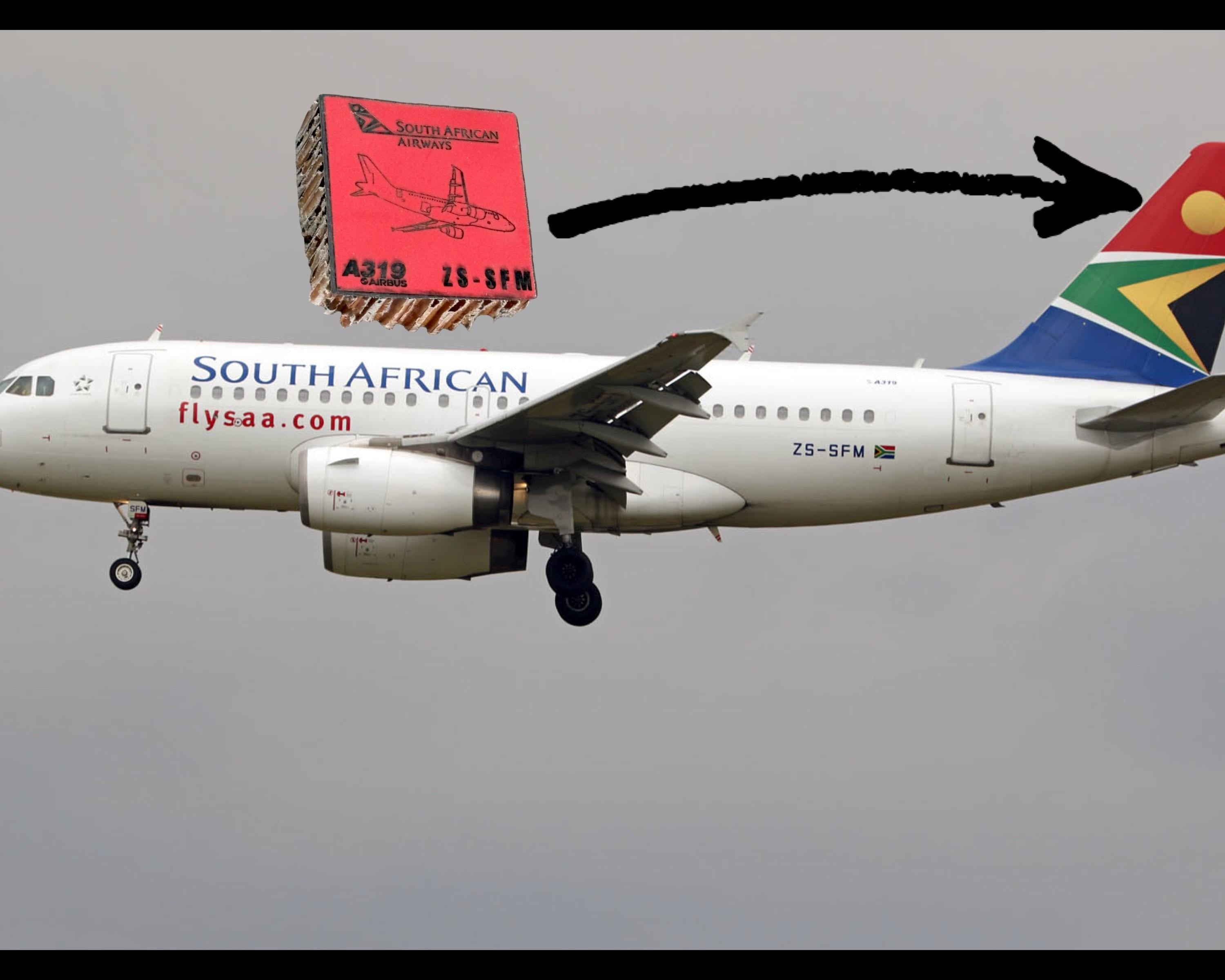 South African Airways Airbus A319 ZS-SFM leading edge composite Fuselage  Collectible Airbus memorabilia Pilot gift engraved Desk ornament