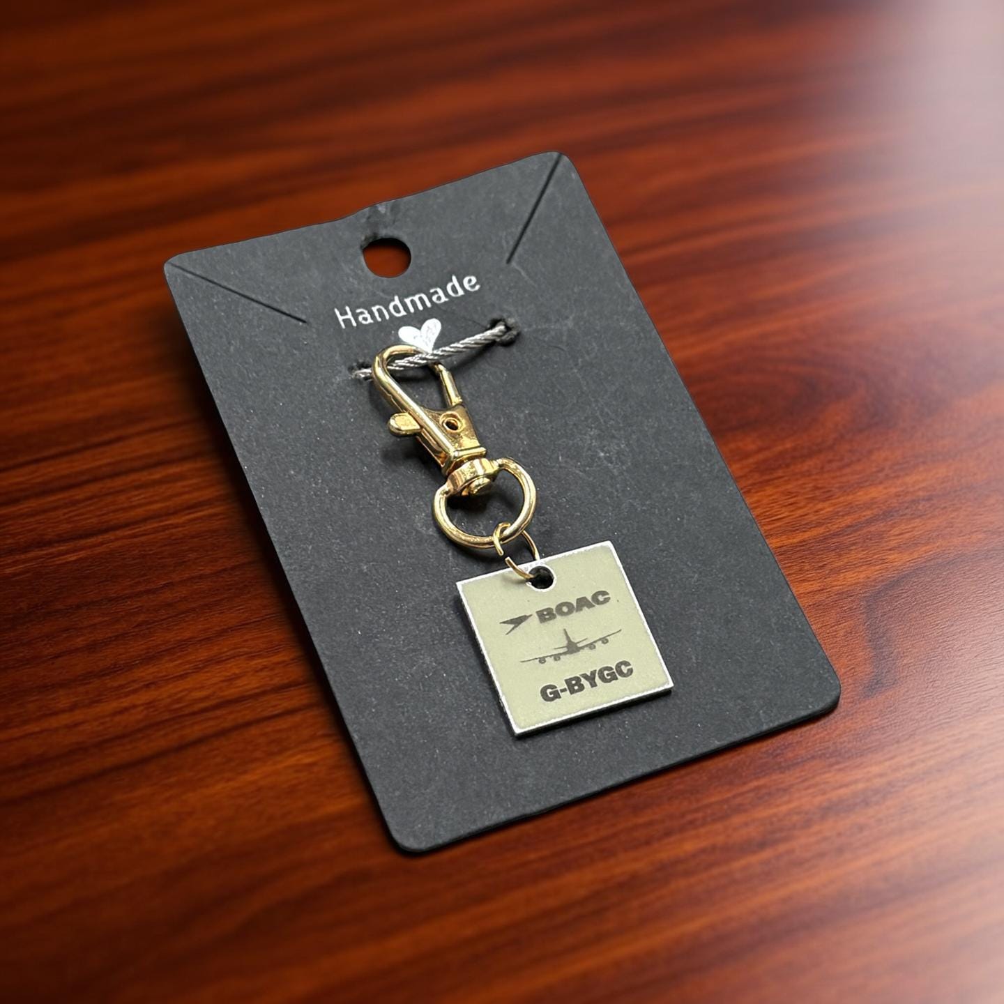 British Airways Boeing 747 G-BYGC Fuselage Cut Square Tag Keychain Keyring Plaque  Collectible memorabilia Pilot gift engraved concorde