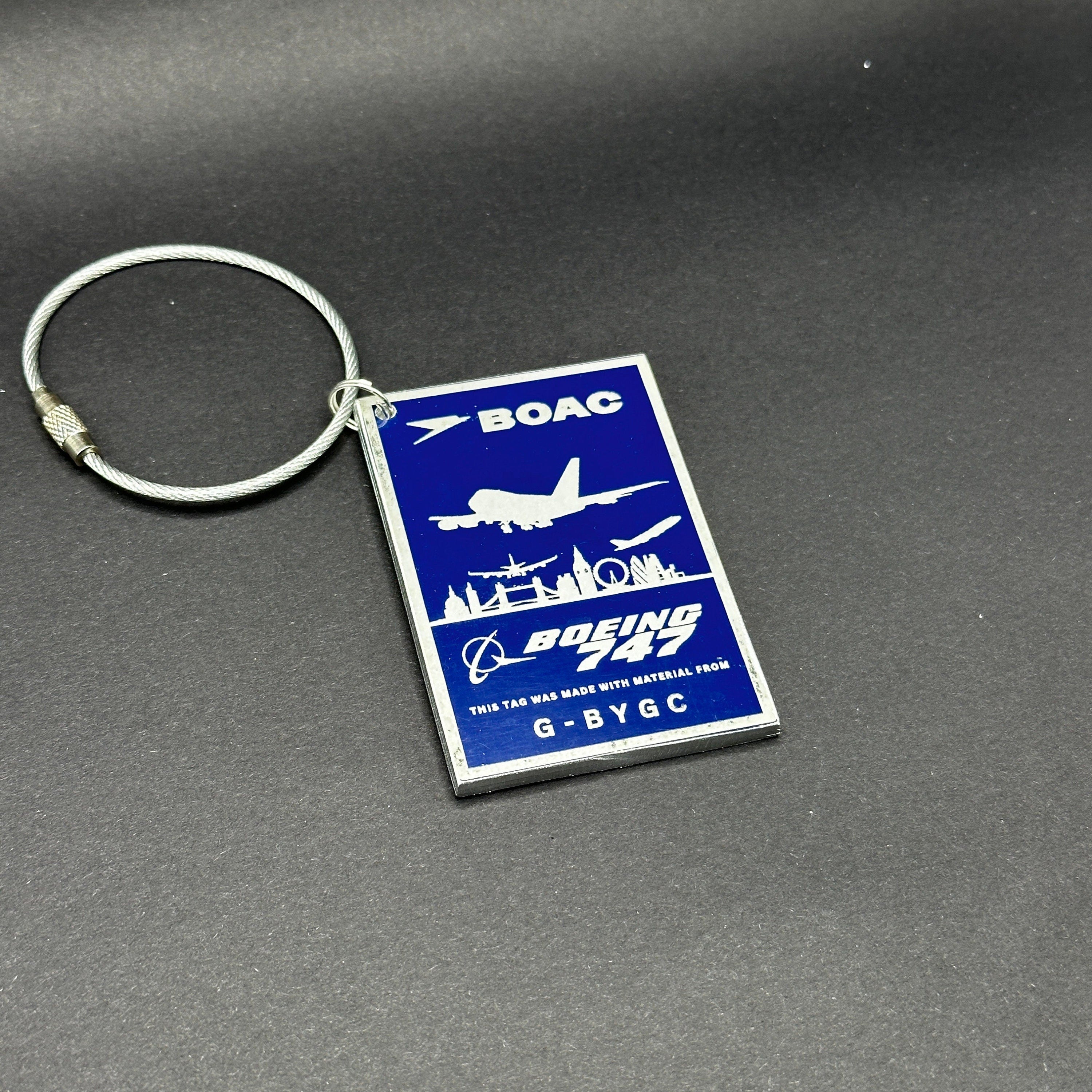 British Airways Boeing 747 G-BYGC Fuselage Cut Luggage Tag Keychain Keyring Plaque  Collectible memorabilia Pilot gift engraved concorde