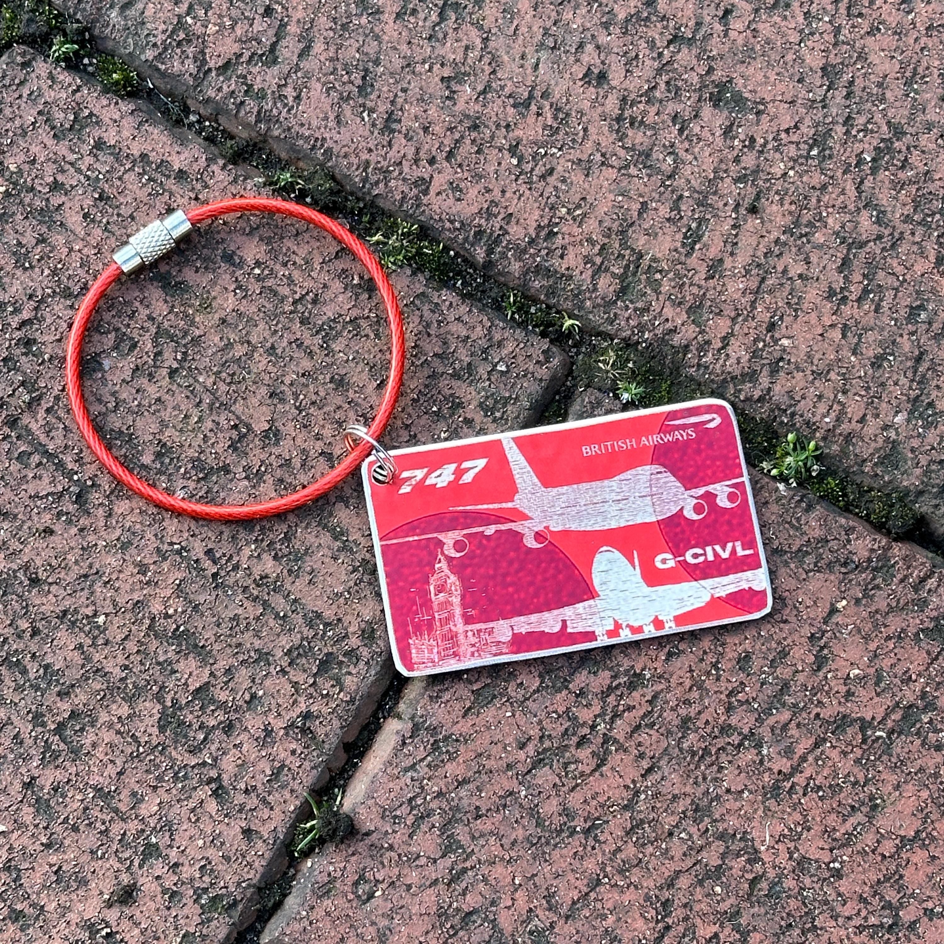 British Airways Boeing 747 G-CIVL Tail Cut Luggage Tag Keychain Keyring concorde Collectible Airbus memorabilia Pilot gift engraved JET