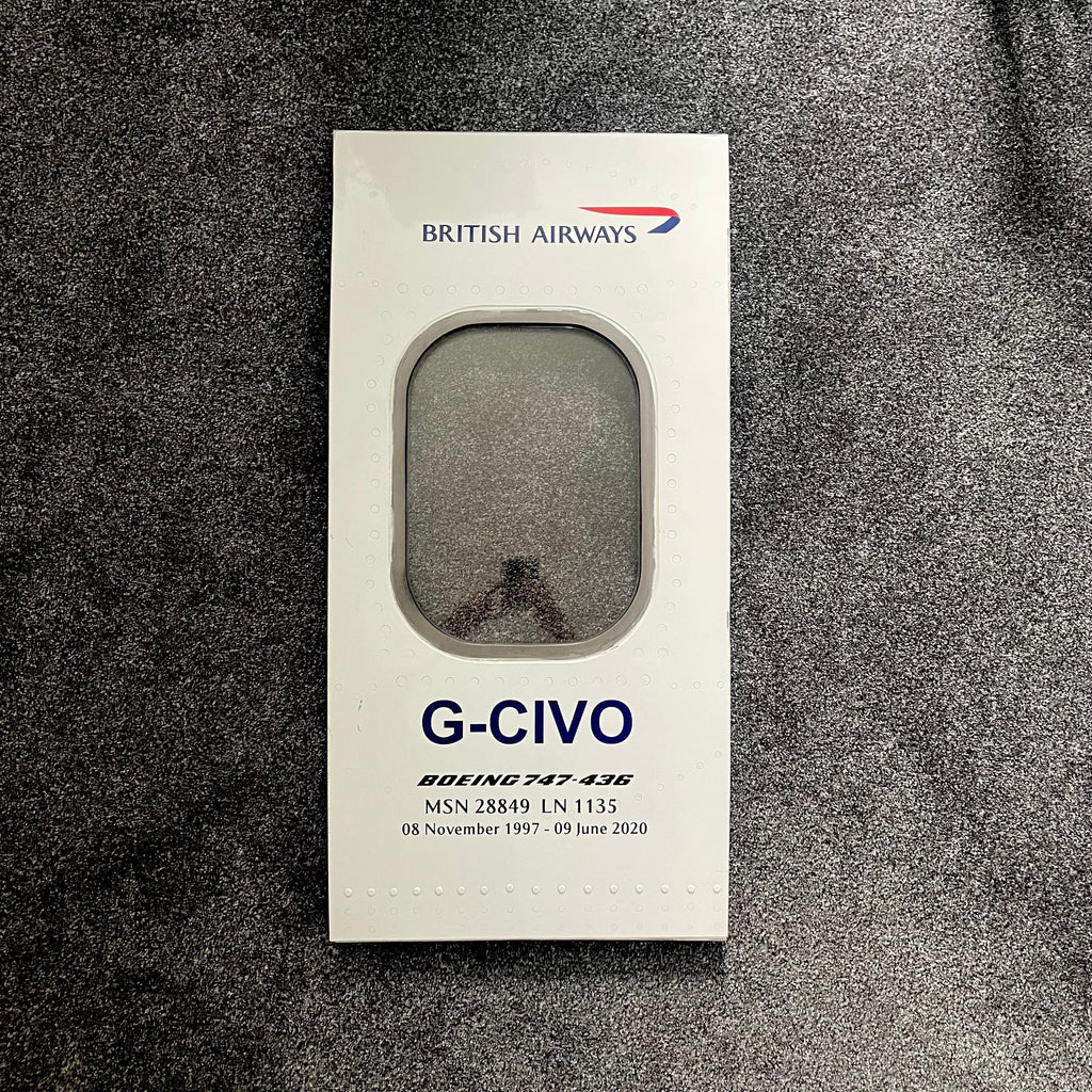 British Airways  G-CIVO Boeing 747 Window fuselage Cut Airline Aviation Upcycle Boeing Gift Plane Aircraft Aviator