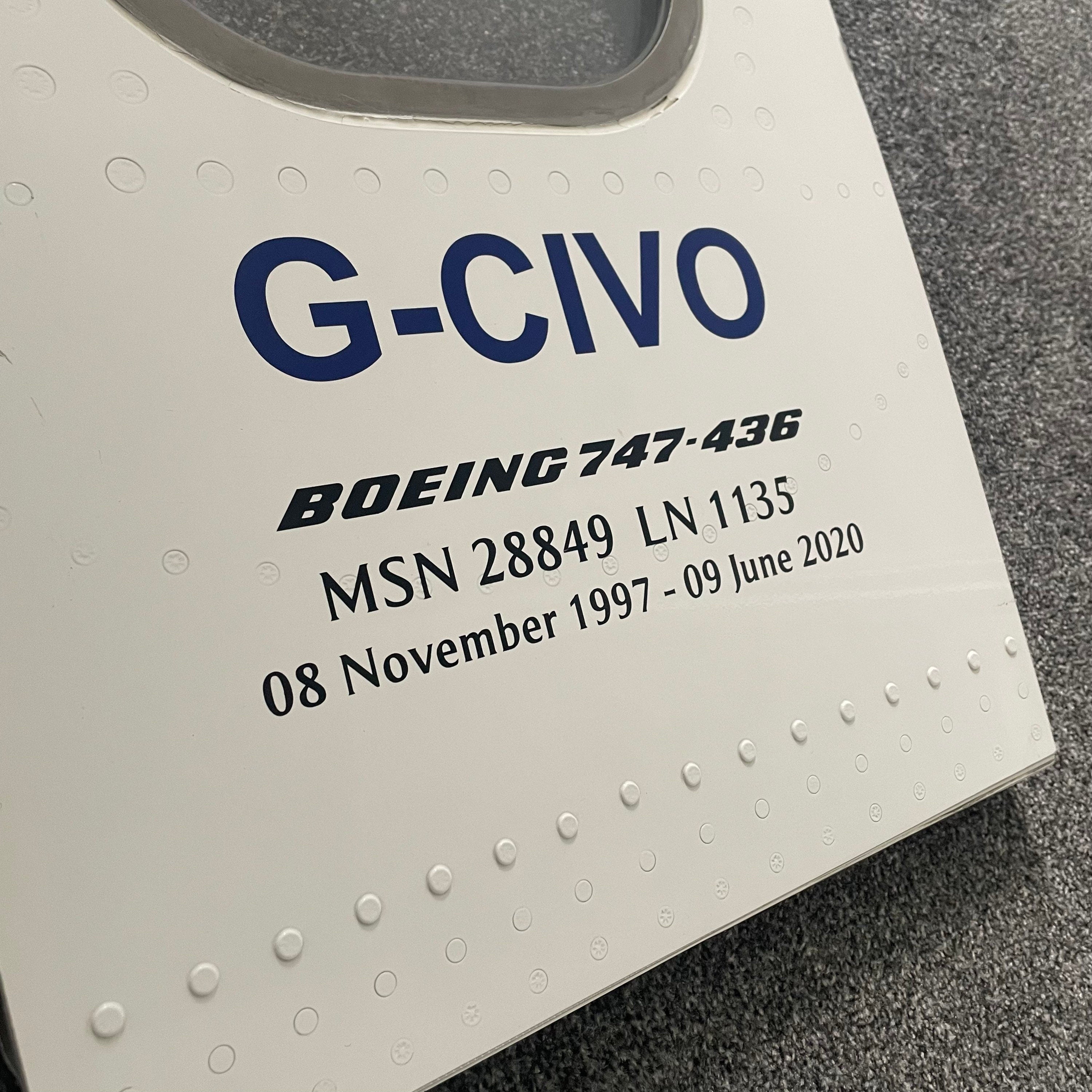 British Airways  G-CIVO Boeing 747 Window fuselage Cut Airline Aviation Upcycle Boeing Gift Plane Aircraft Aviator