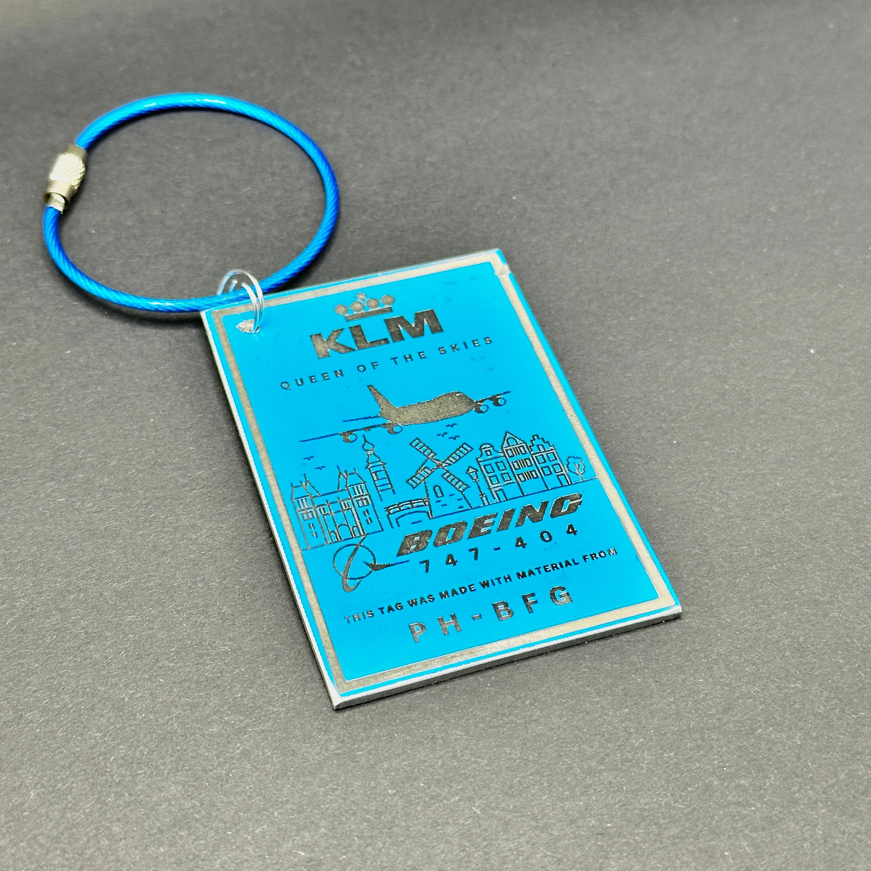KLM Royal Dutch Airlines Boeing 747 PH-BFG Fuselage Cut Luggage Tag Keychain Keyring Plaque  Collectible Airbus Pilot gift 737 787 777 F50