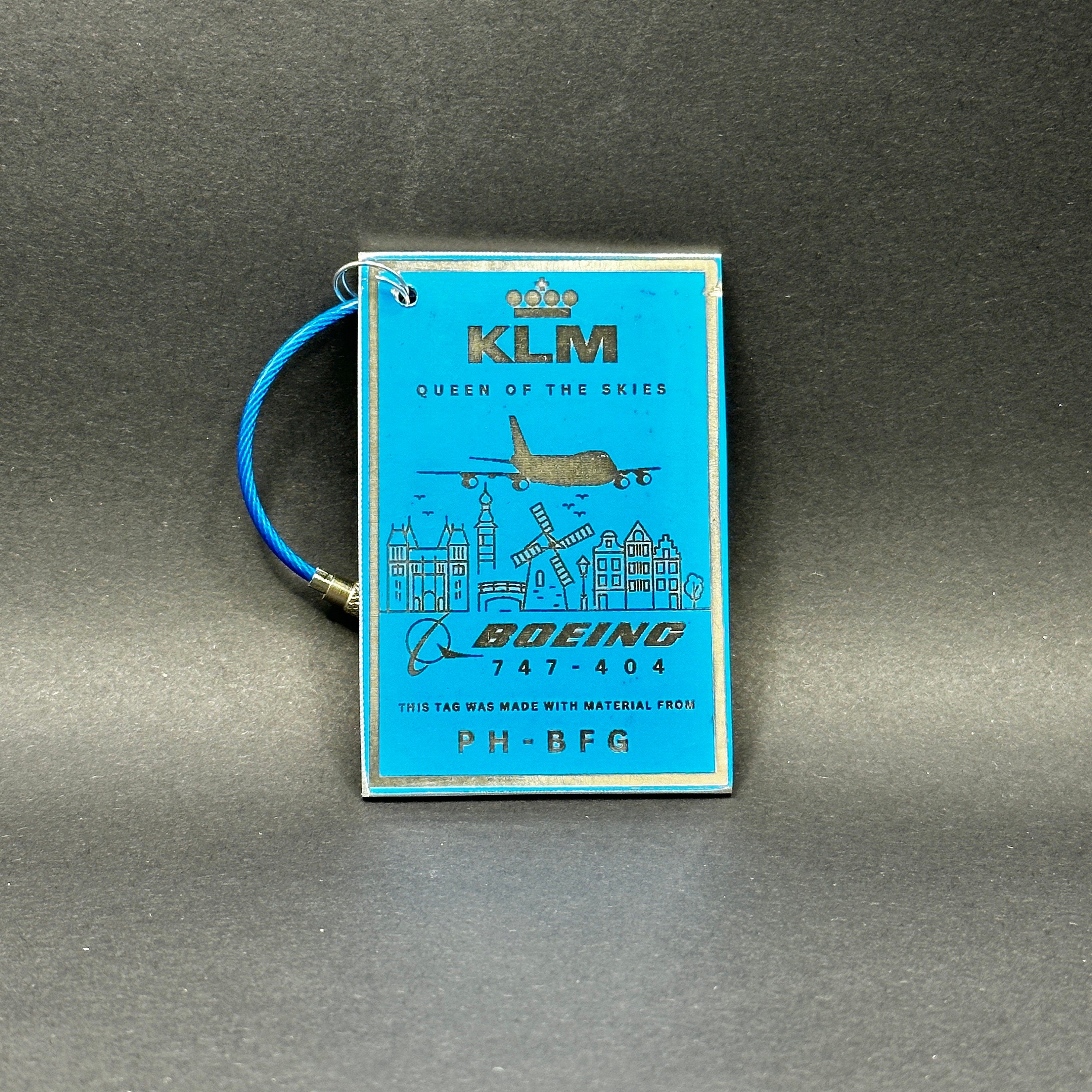 KLM Royal Dutch Airlines Boeing 747 PH-BFG Fuselage Cut Luggage Tag Keychain Keyring Plaque  Collectible Airbus Pilot gift 737 787 777 F50