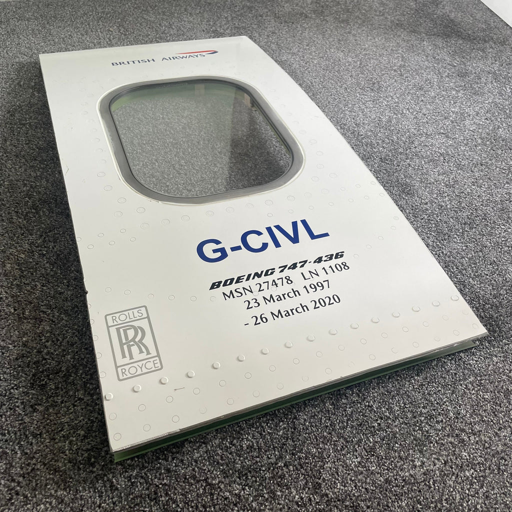 British Airways  G-CIVL Boeing 747 Window fuselage Cut Airline Aviation Upcycle Boeing Gift Plane Aircraft Aviator