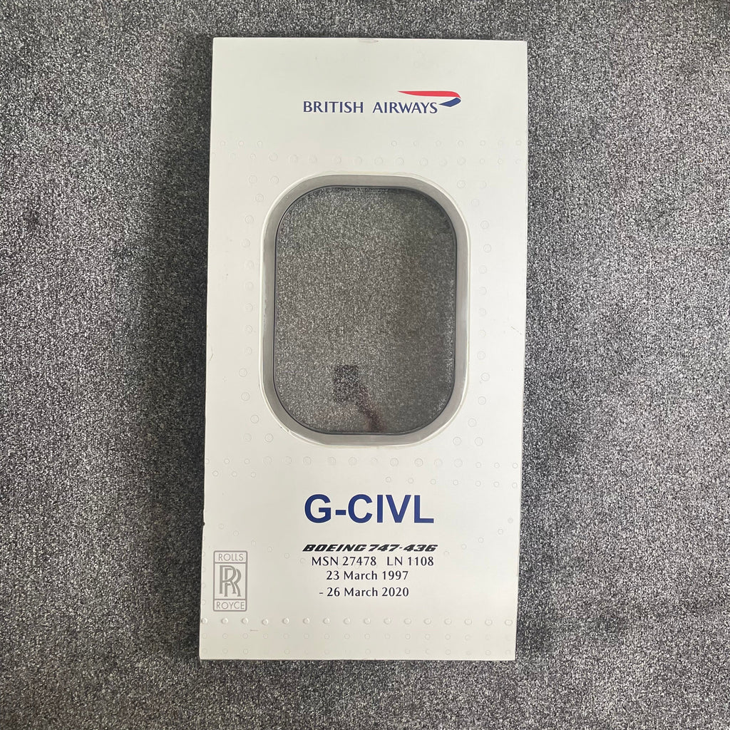 British Airways  G-CIVL Boeing 747 Window fuselage Cut Airline Aviation Upcycle Boeing Gift Plane Aircraft Aviator