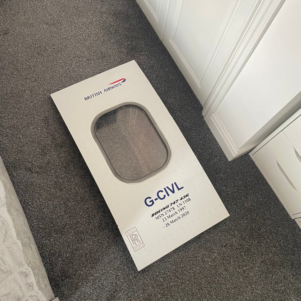 British Airways  G-CIVL Boeing 747 Window fuselage Cut Airline Aviation Upcycle Boeing Gift Plane Aircraft Aviator