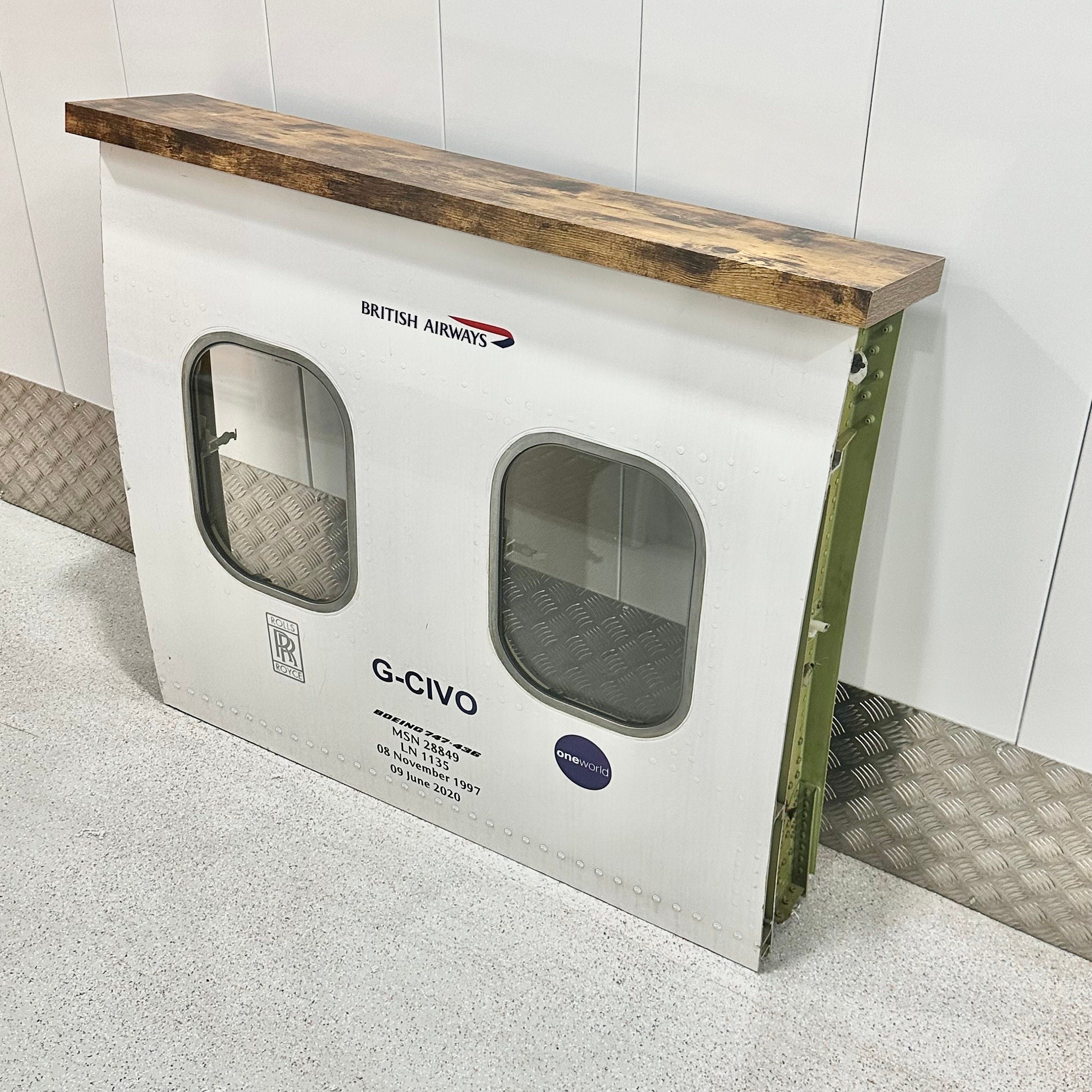 British Airways G-CIVO Boeing 747 Window fuselage Bar Cut Airline Aviation Upcycle Boeing Gift Plane Aircraft Aviator