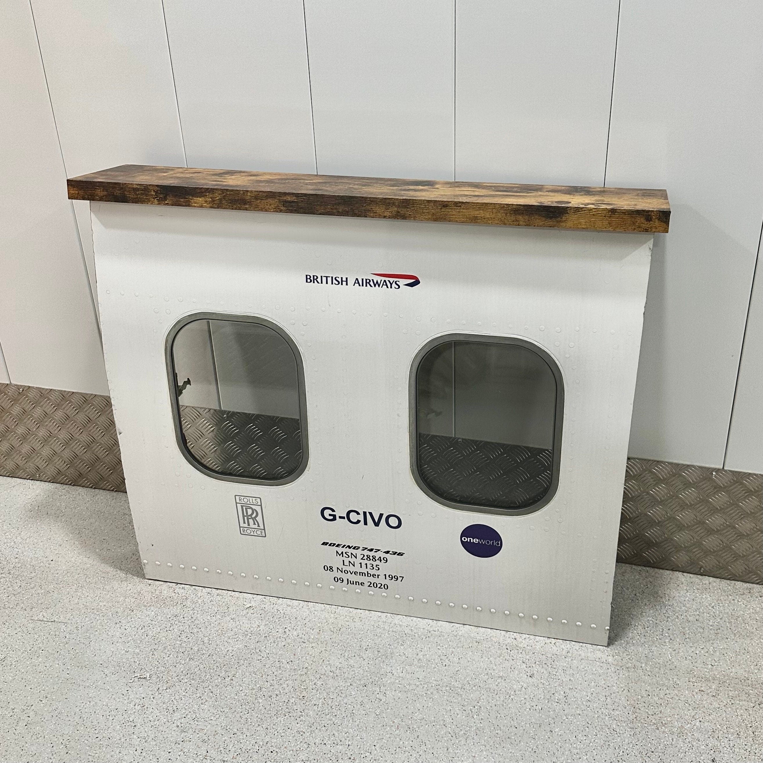 British Airways G-CIVO Boeing 747 Window fuselage Bar Cut Airline Aviation Upcycle Boeing Gift Plane Aircraft Aviator