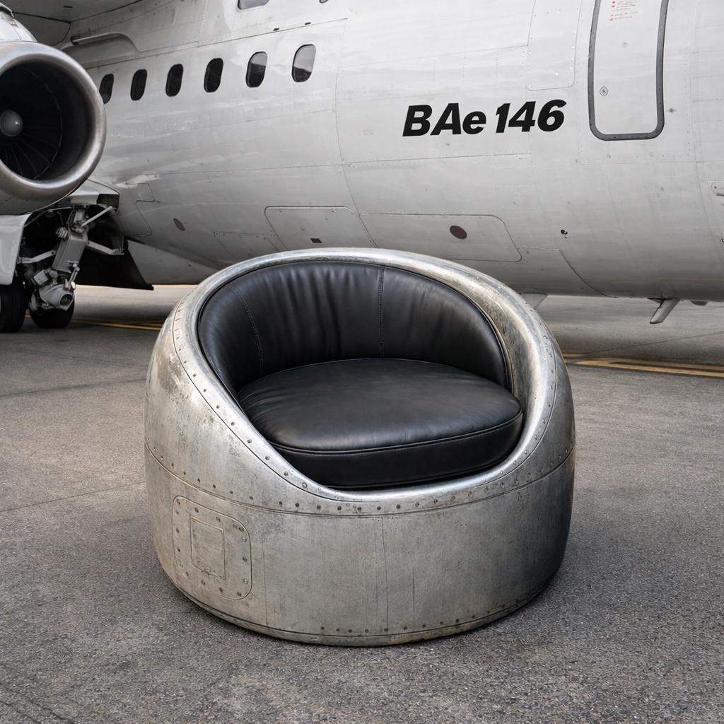BAe 146 Jet Engine Cowling Lounge Chair Real Leather Upholstery Handmade Rare One of a kind aviation gift furnishing worldwide shipping