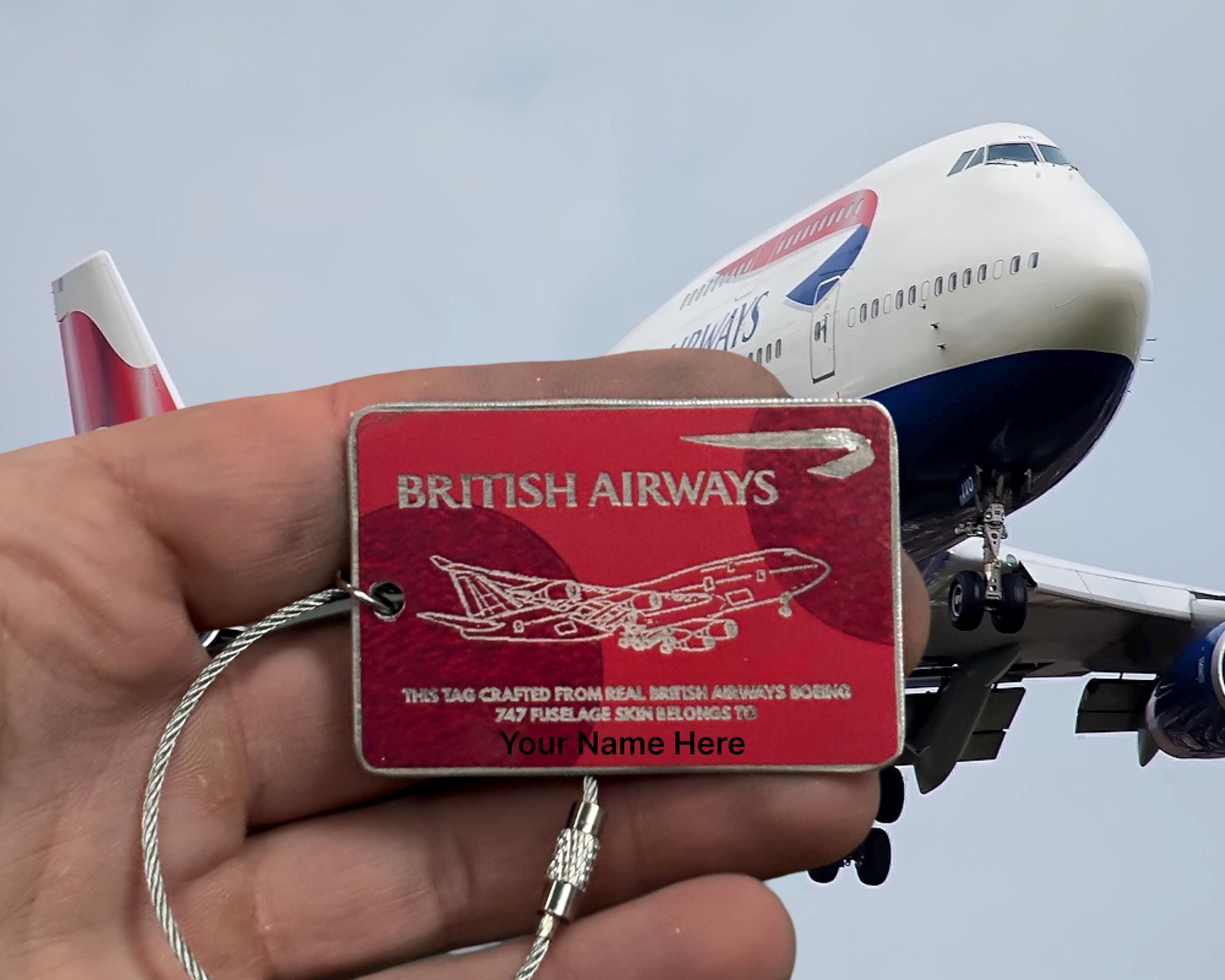 Personalised British Airways Boeing 747 G-CIVO Tail Cut Luggage Tag Keychain Keyring concorde Collectible Airbus memorabilia gift engraved
