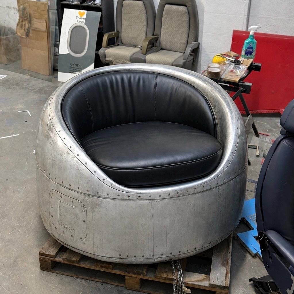 BAe 146 Jet Engine Cowling Lounge Chair Real Leather Upholstery Handmade Rare One of a kind aviation gift furnishing worldwide shipping
