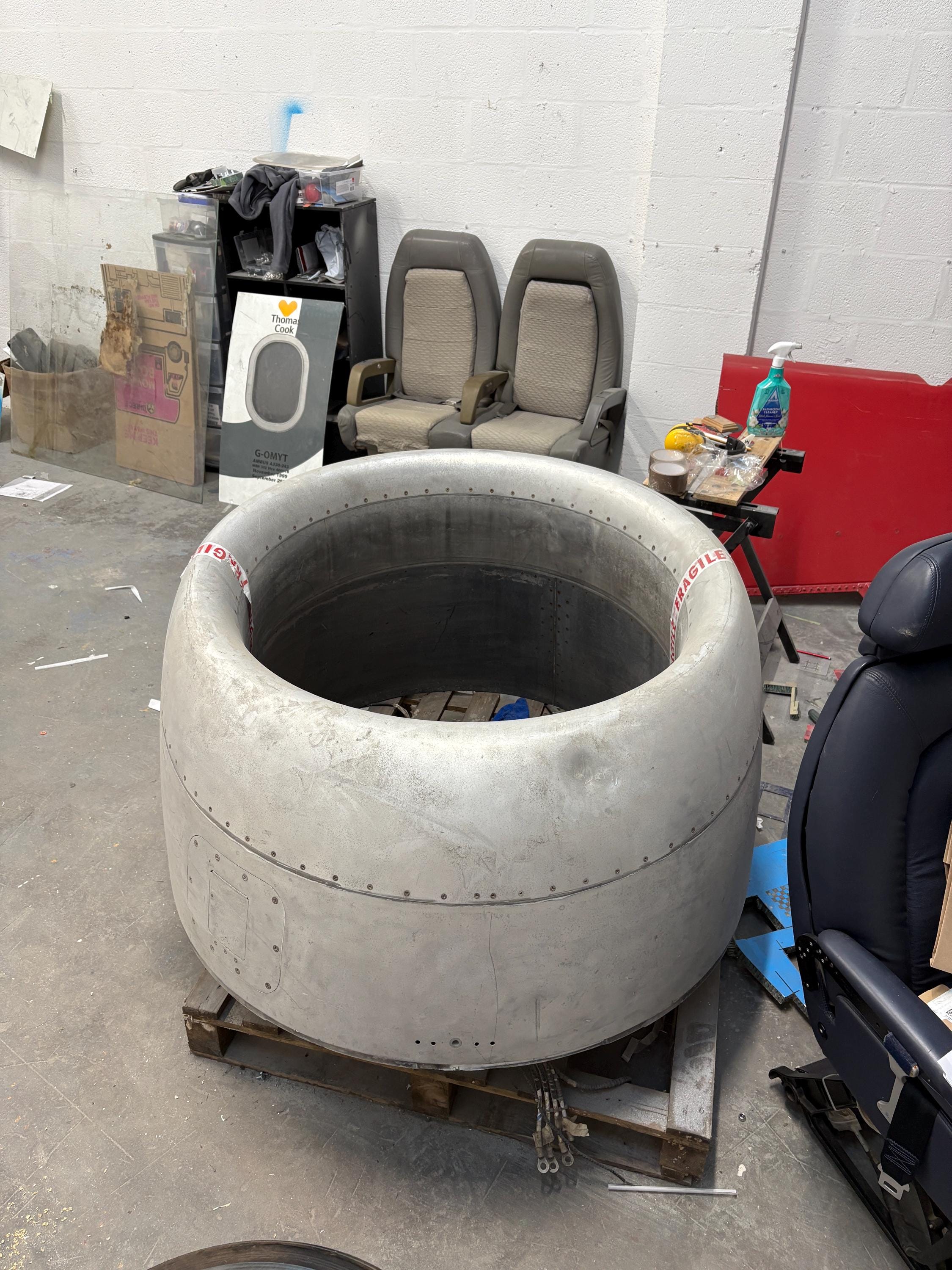 BAe 146 Jet Engine Cowling Lounge Chair Real Leather Upholstery Handmade Rare One of a kind aviation gift furnishing worldwide shipping