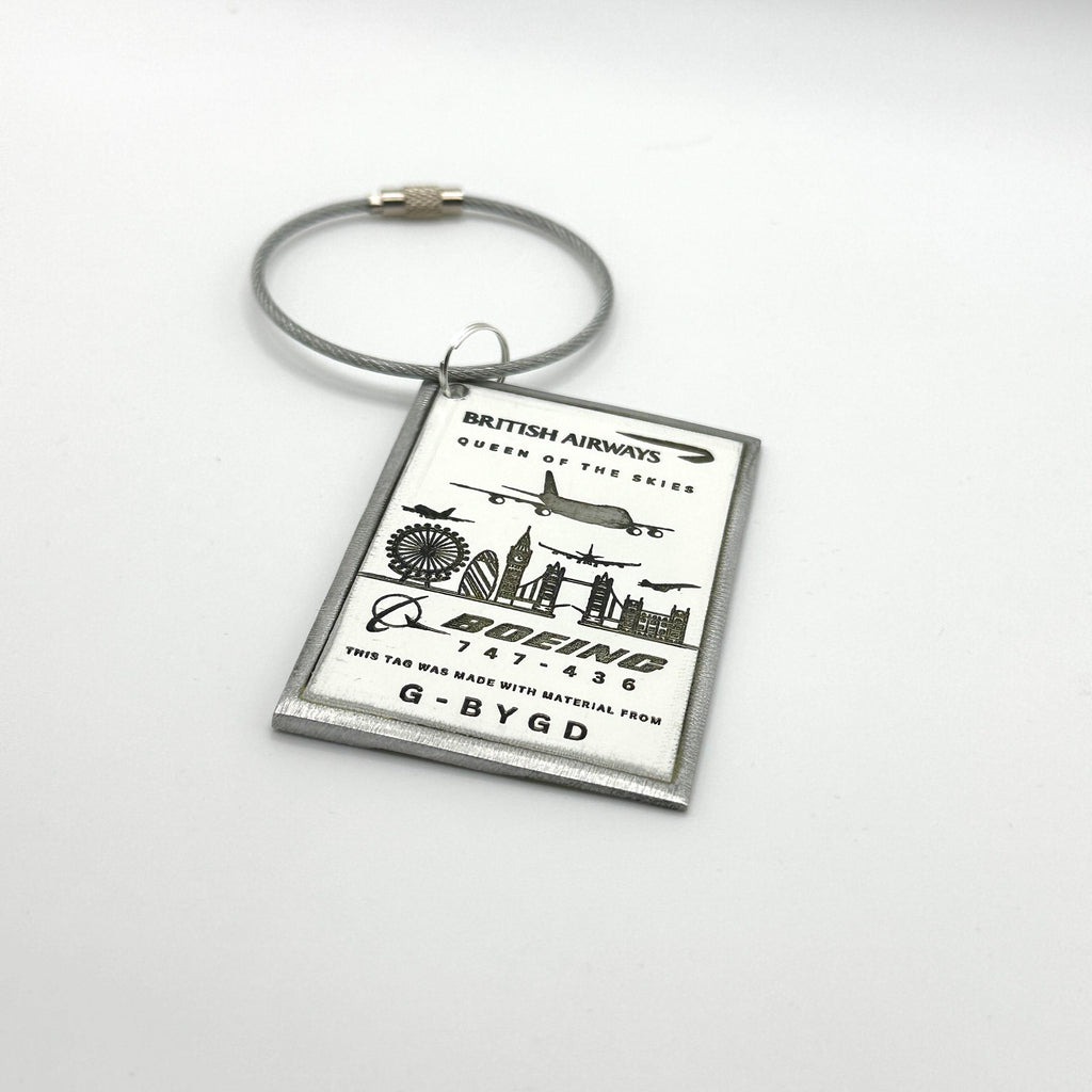 British Airways Iconic Boeing 747 G-BYGD Fuselage Cut Luggage Tag Keychain Keyring  Collectible Airbus Concorde Pilot gift cabin crew BOAC