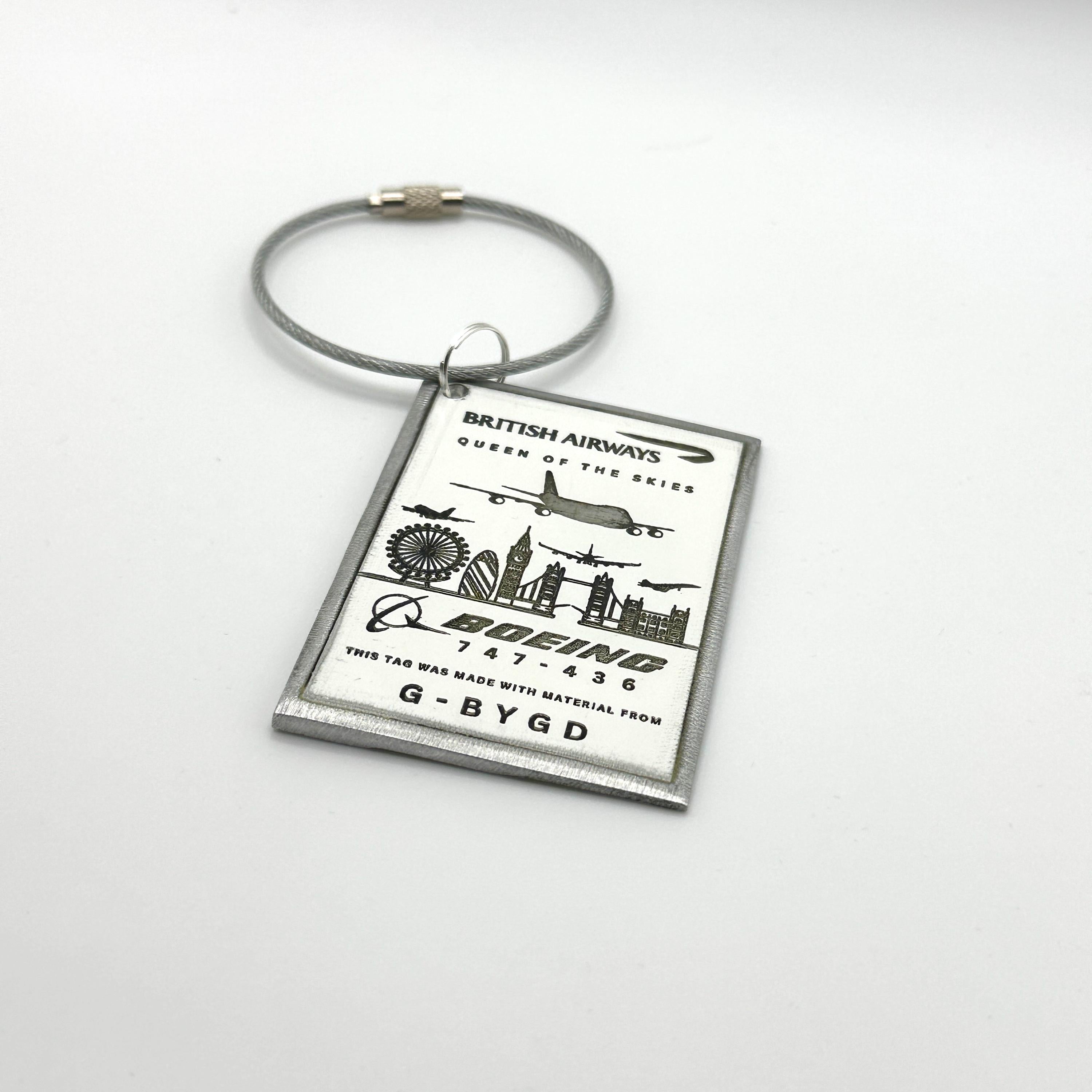 British Airways Iconic Boeing 747 G-BYGD Fuselage Cut Luggage Tag Keychain Keyring  Collectible Airbus Concorde Pilot gift cabin crew BOAC