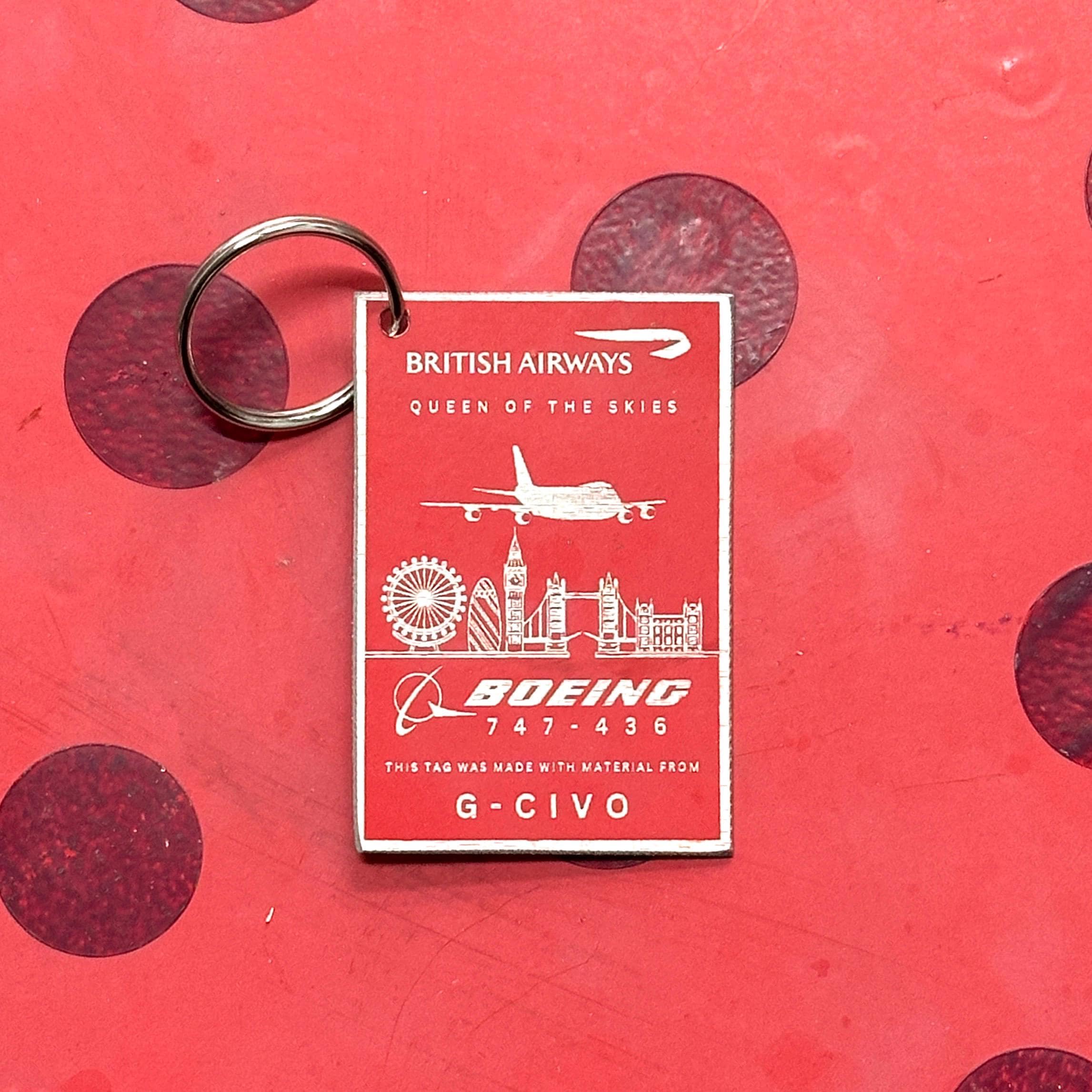 British Airways Boeing 747 G-CIVO Tail Cut Luggage Tag Keychain Keyring concorde Collectible Airbus memorabilia Pilot gift engraved