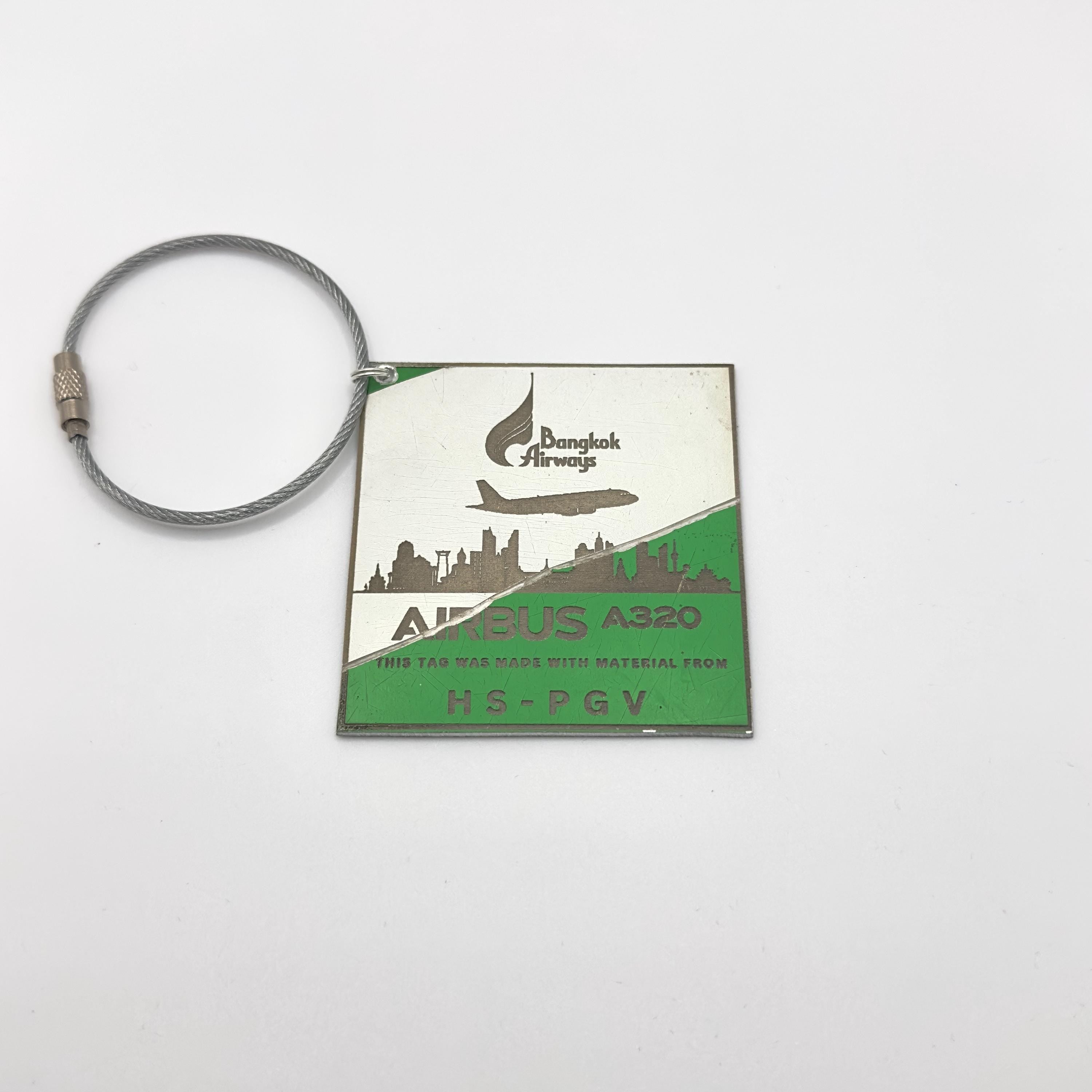 Bangkok Airways Airbus A320 HS-PGV Fuselage Cut Luggage Tag Keychain Keyring Plaque  Collectible Airbus memorabilia Pilot  engraved square