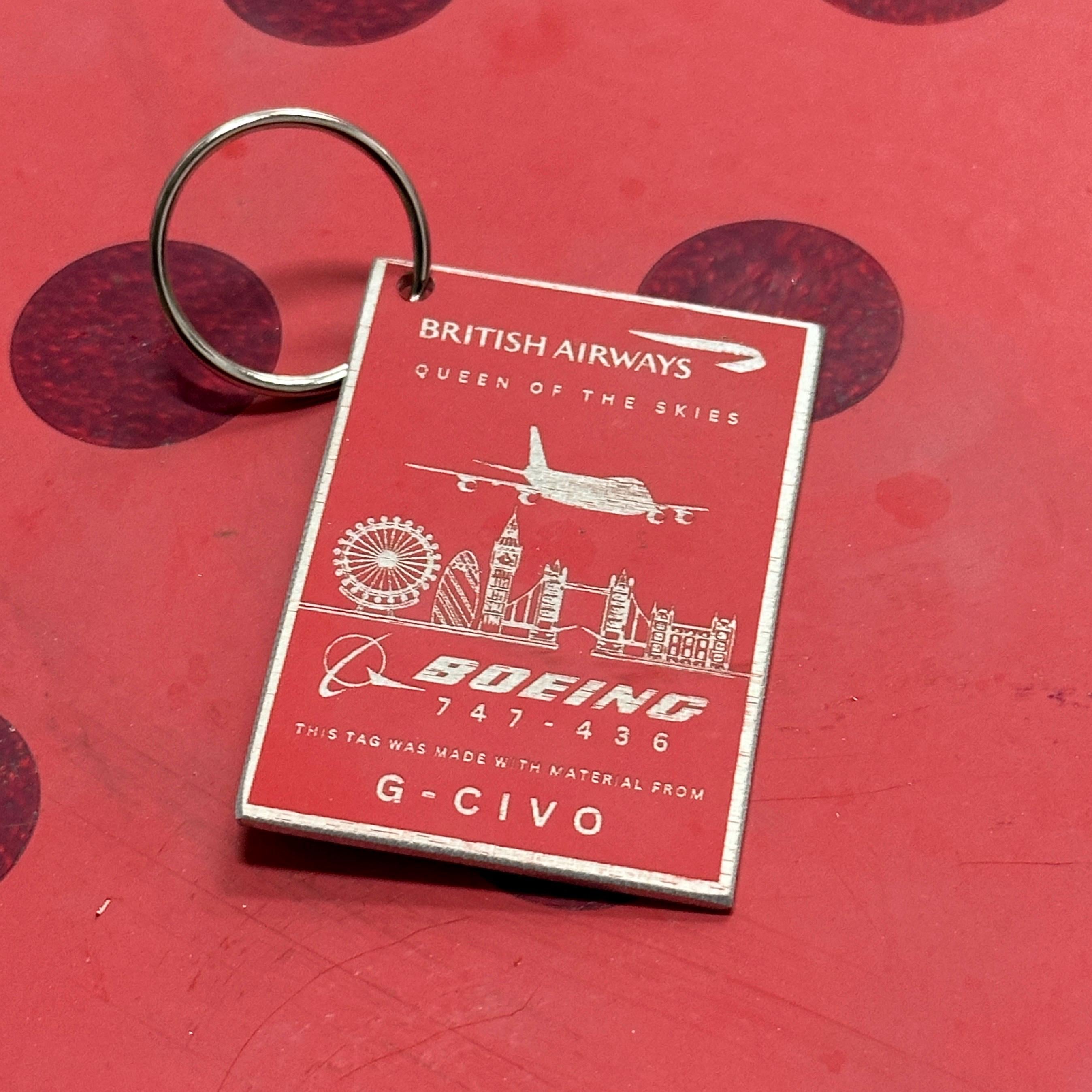 British Airways Boeing 747 G-CIVO Tail Cut Luggage Tag Keychain Keyring concorde Collectible Airbus memorabilia Pilot gift engraved
