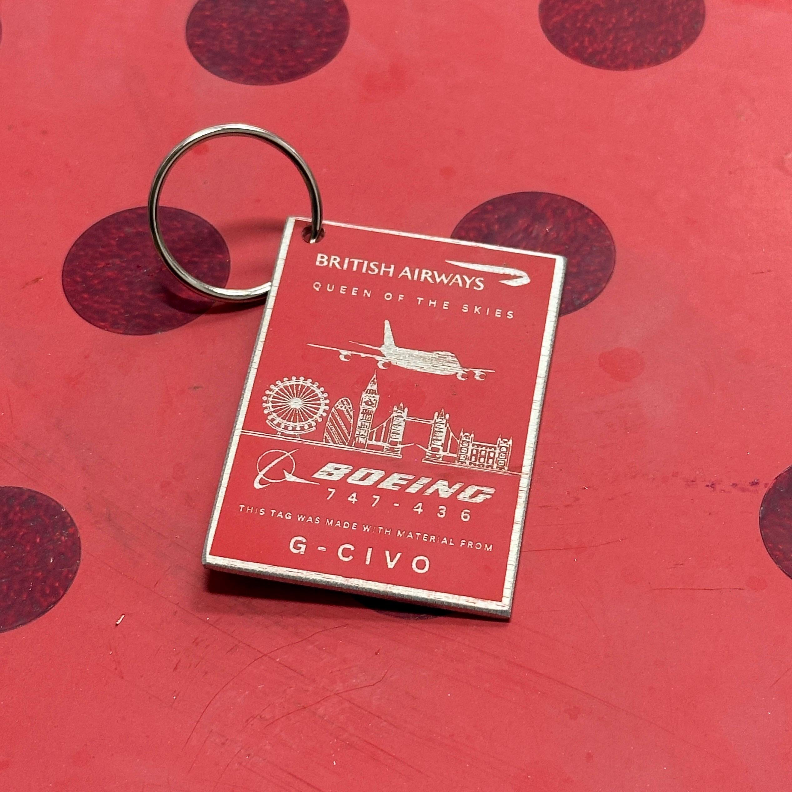 British Airways Boeing 747 G-CIVO Tail Cut Luggage Tag Keychain Keyring concorde Collectible Airbus memorabilia Pilot gift engraved