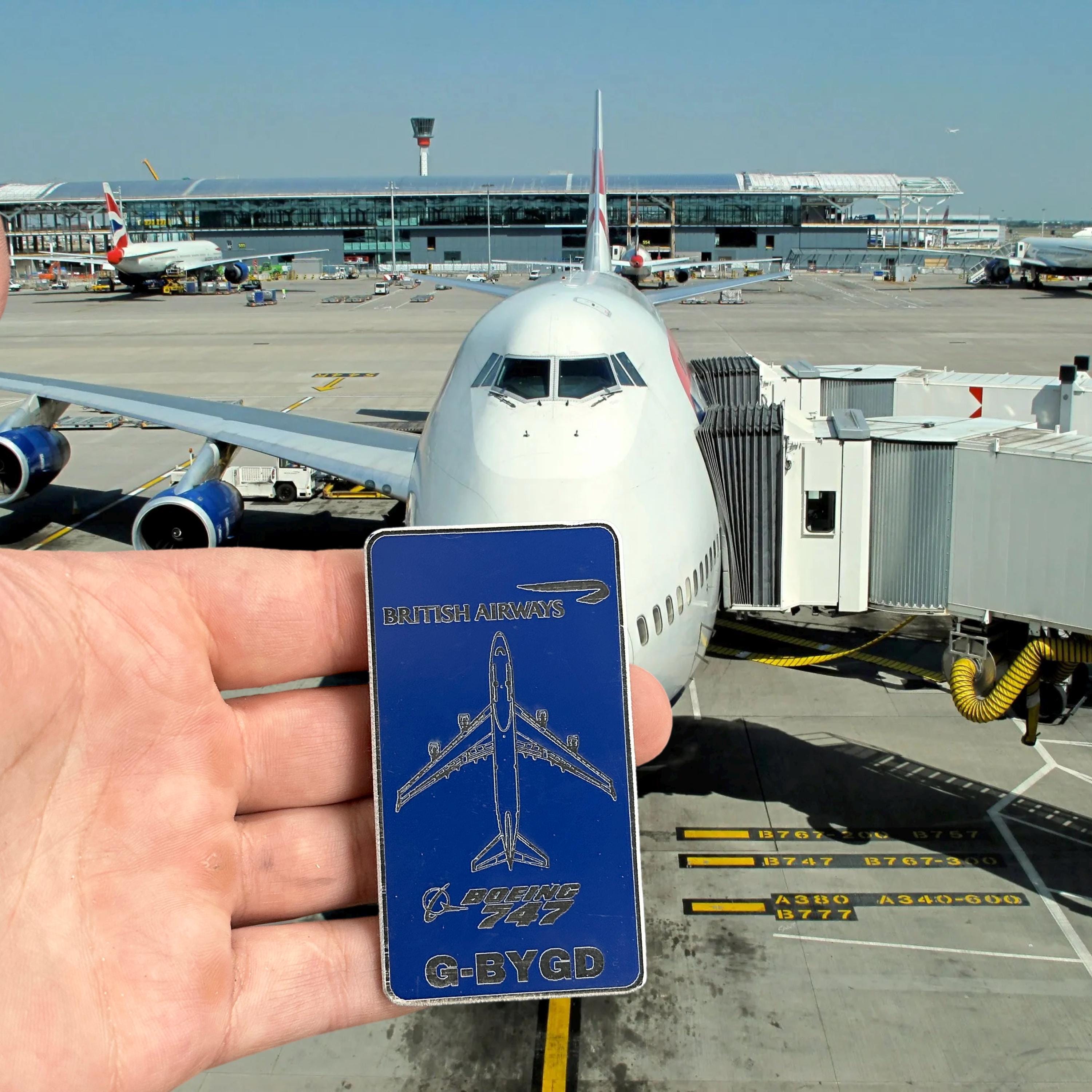 British Airways Boeing 747 G-BYGD Plane Skin Luggage Tag Keychain Keyring | Aviation Gift | Concorde Airbus Collectible for Pilot Cabin BA