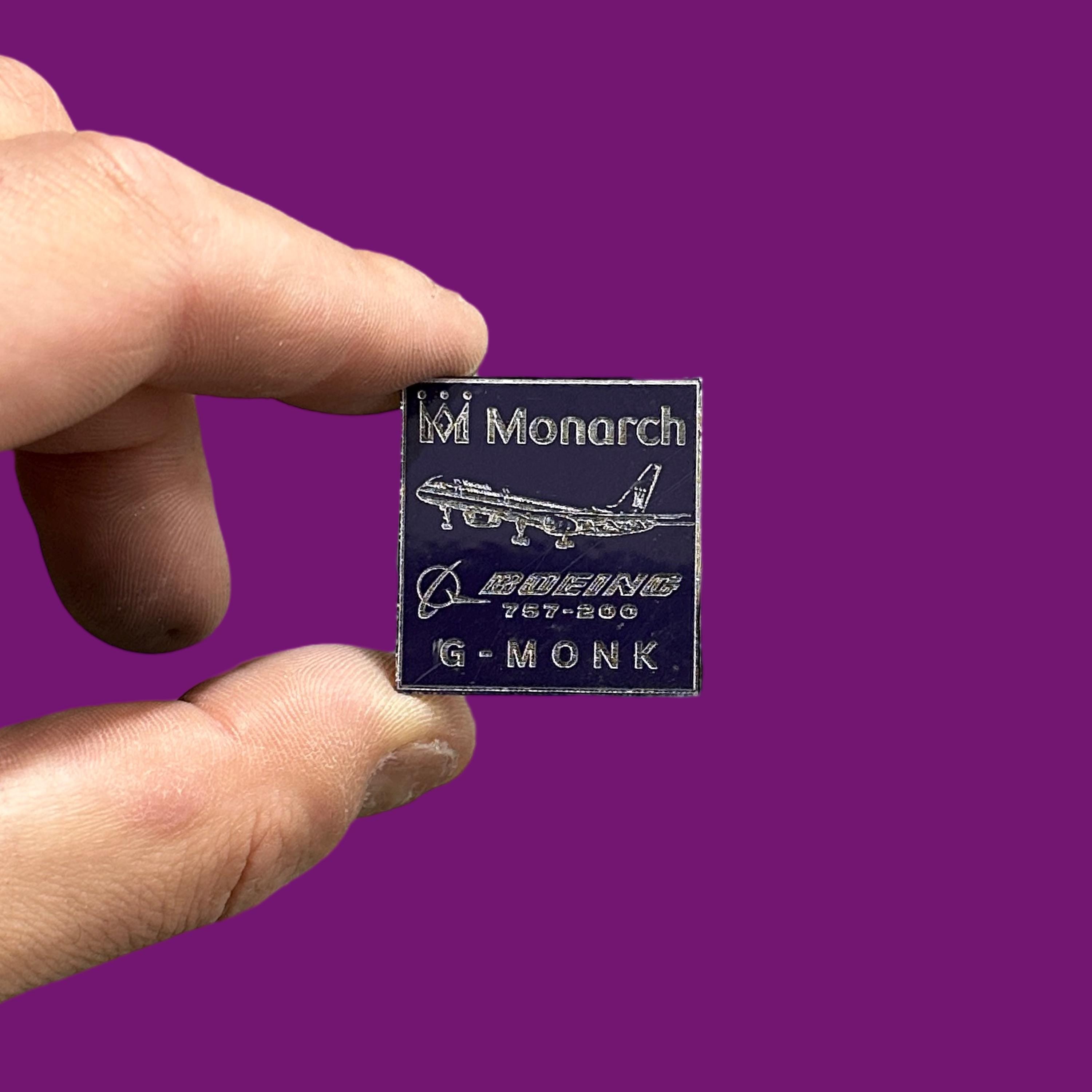 Monarch Airways Boeing 757 G-MONK  Fuselage skin Collectible Airbus memorabilia Pilot gift engraved Desk gift pilot  british keychain tag