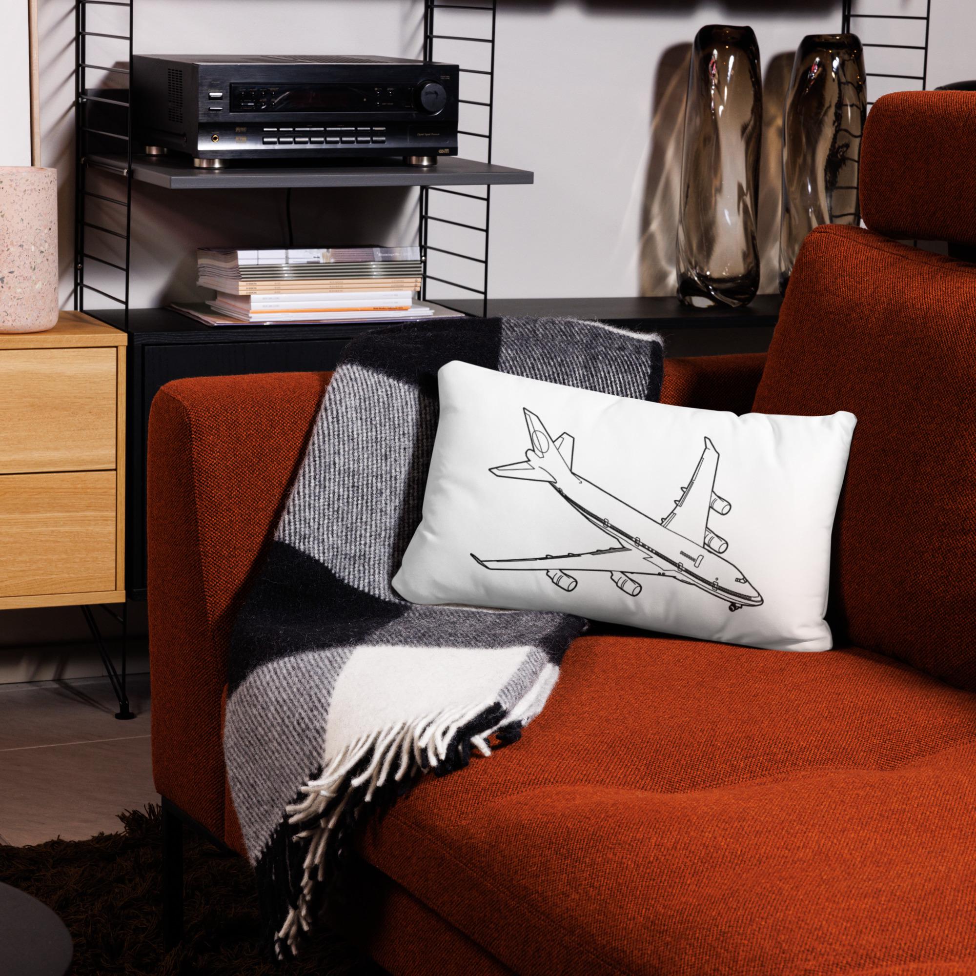 Boeing 747 Jumbo Jet Blueprint Vector Pillow Ideal Home Travel Car Bed enthusiast gift perfect fan avgeek aviation airplane