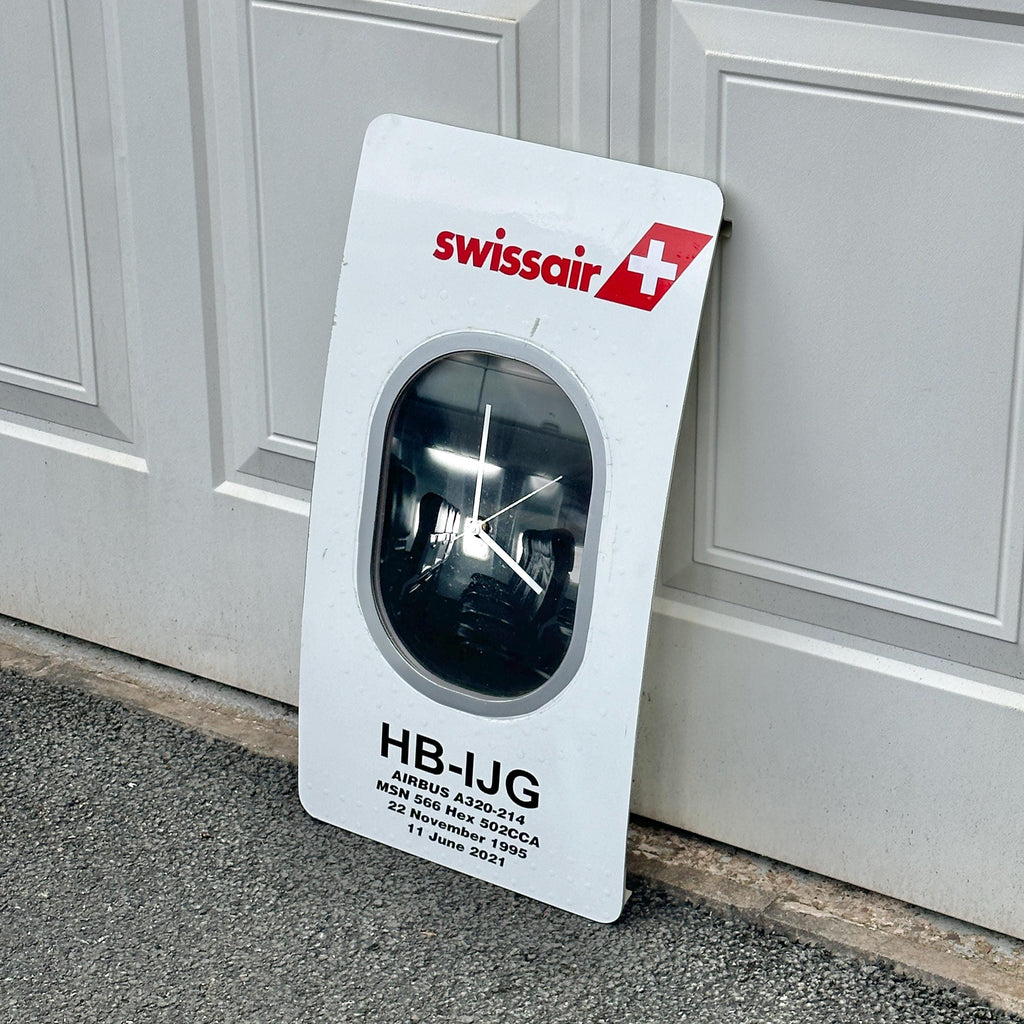 Swiss Airbus A320 Window fuselage Cut Airline Aviation Upcycle Boeing Gift Plane Aircraft Aviator Clock Alps View 4k Hb-IJG