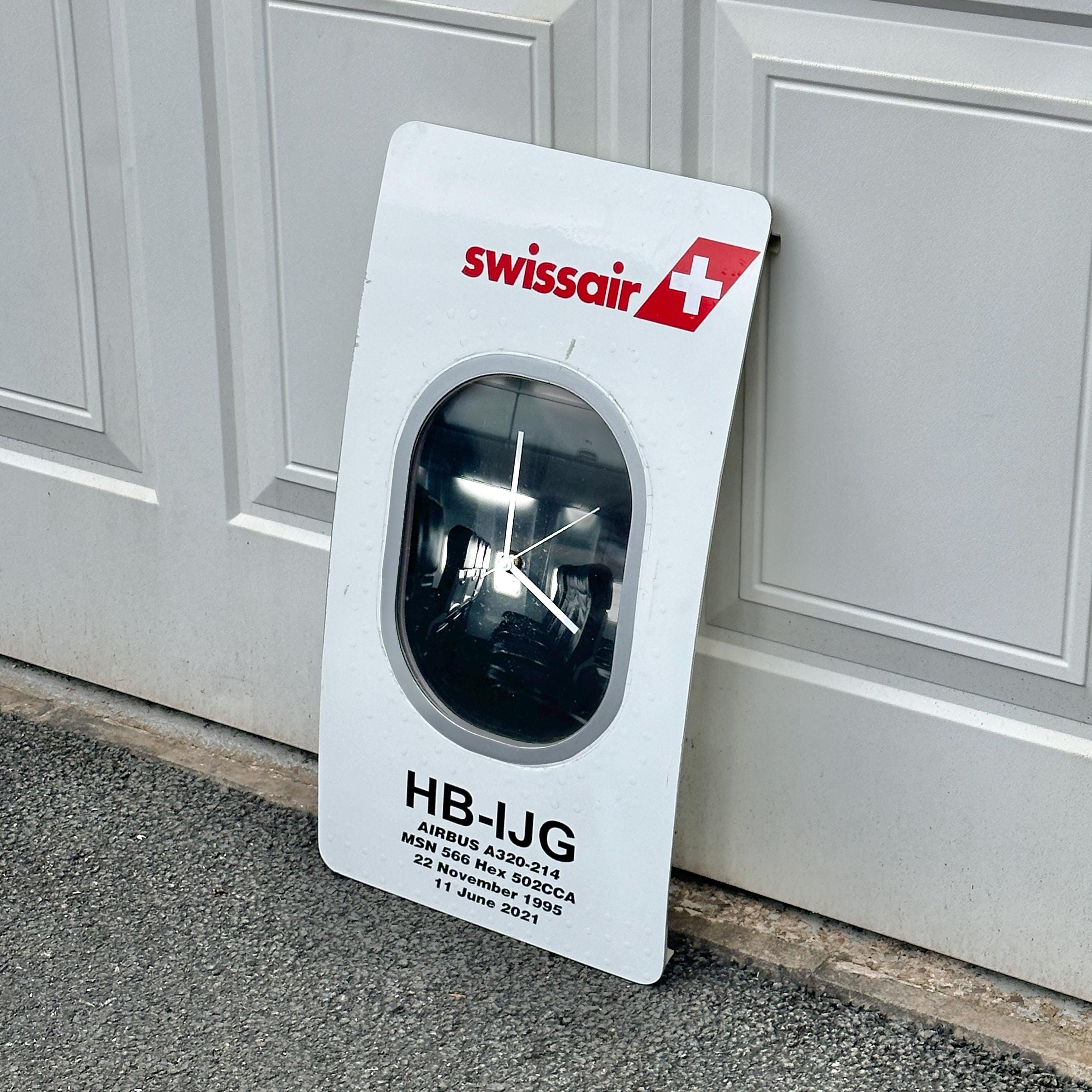 Swiss Airbus A320 Window fuselage Cut Airline Aviation Upcycle Boeing Gift Plane Aircraft Aviator Clock Alps View 4k Hb-IJG