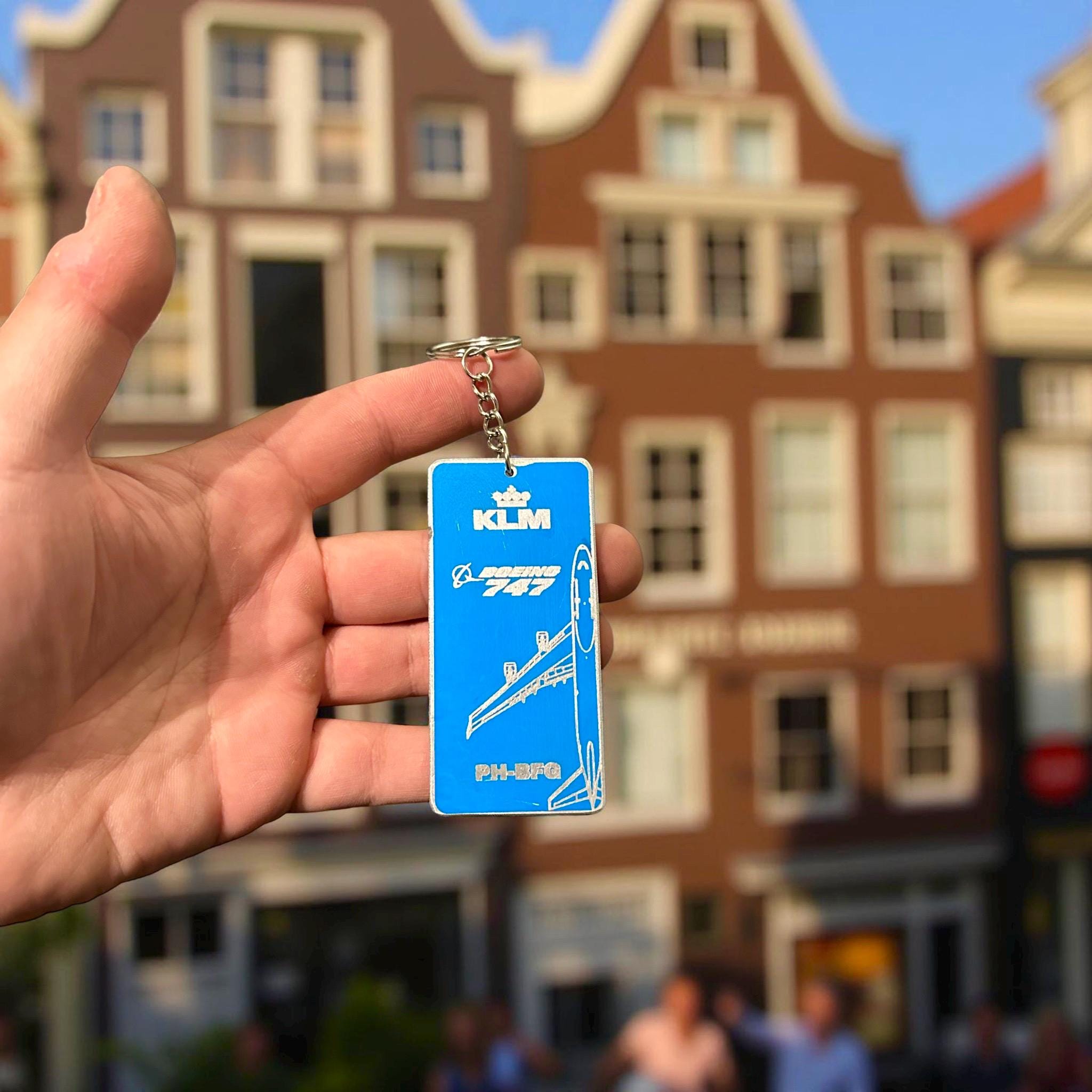 KLM Royal Dutch Airlines Boeing 747 PH-BFG Fuselage Cut Luggage Tag Keychain Keyring Plaque  Collectible Airbus Pilot gift 737 787 777 rare