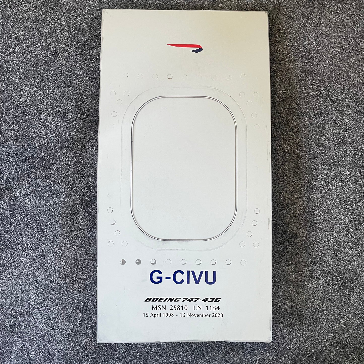British Airways  G-CIVU Boeing 747 Window fuselage Cut Airline Aviation Upcycle Boeing Gift Plane Aircraft Aviator