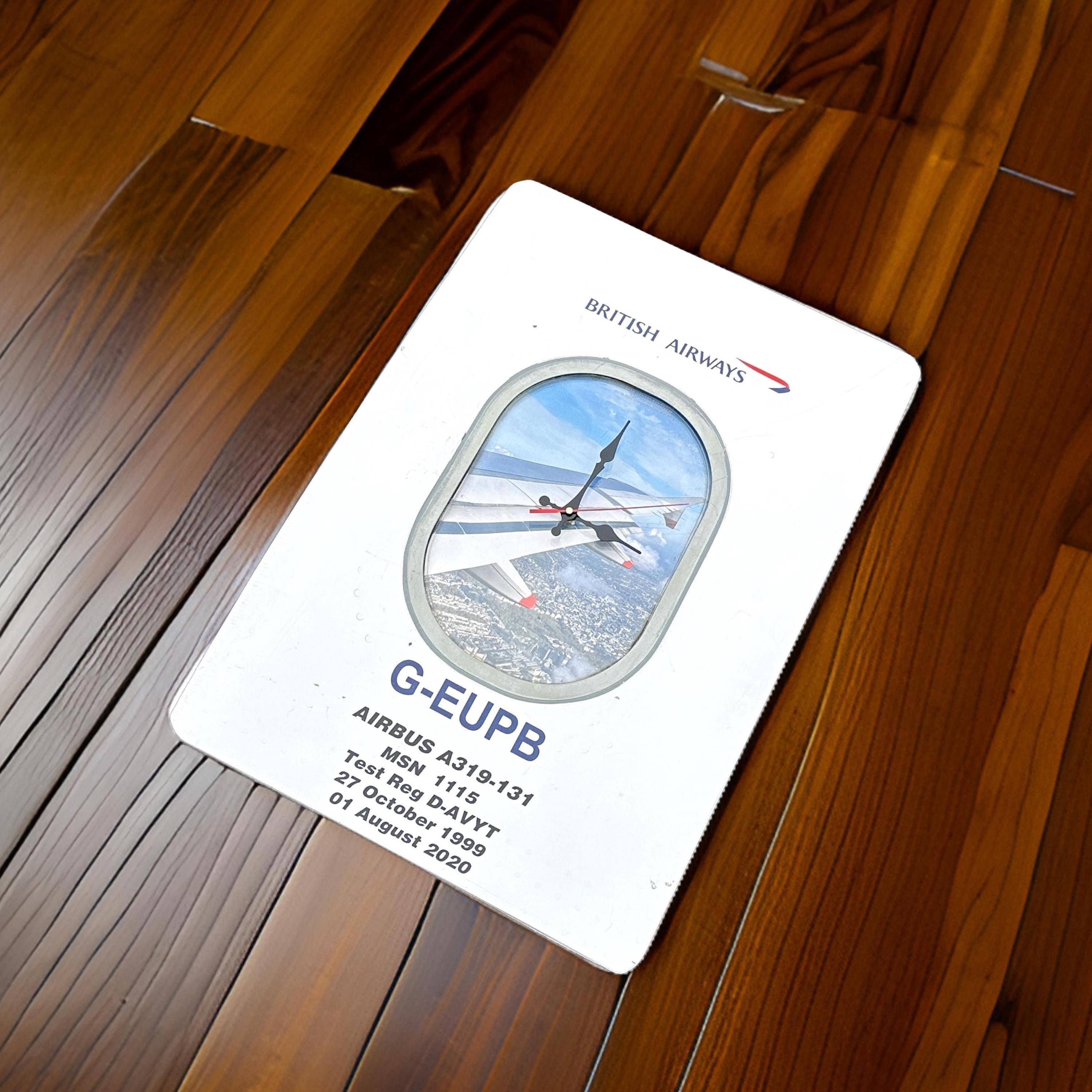 British Airways G-EUPB Airbus A319 Window fuselage Cut Wall Clock Airline Aviation Upcycle Boeing Gift Plane Aircraft Aviator Picture
