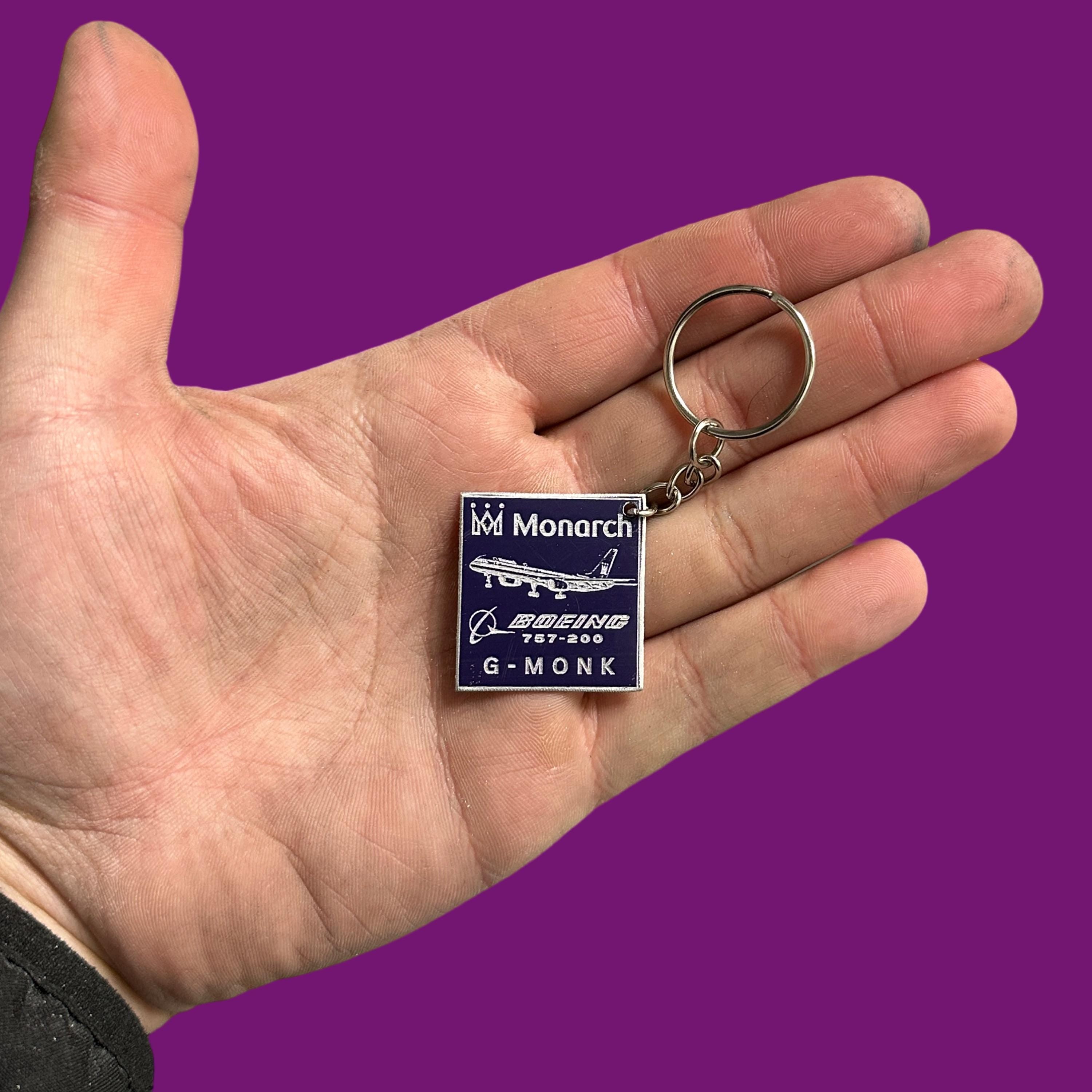 Monarch Airways Boeing 757 G-MONK  Fuselage skin Collectible Airbus memorabilia Pilot gift engraved Desk gift pilot  british keychain tag