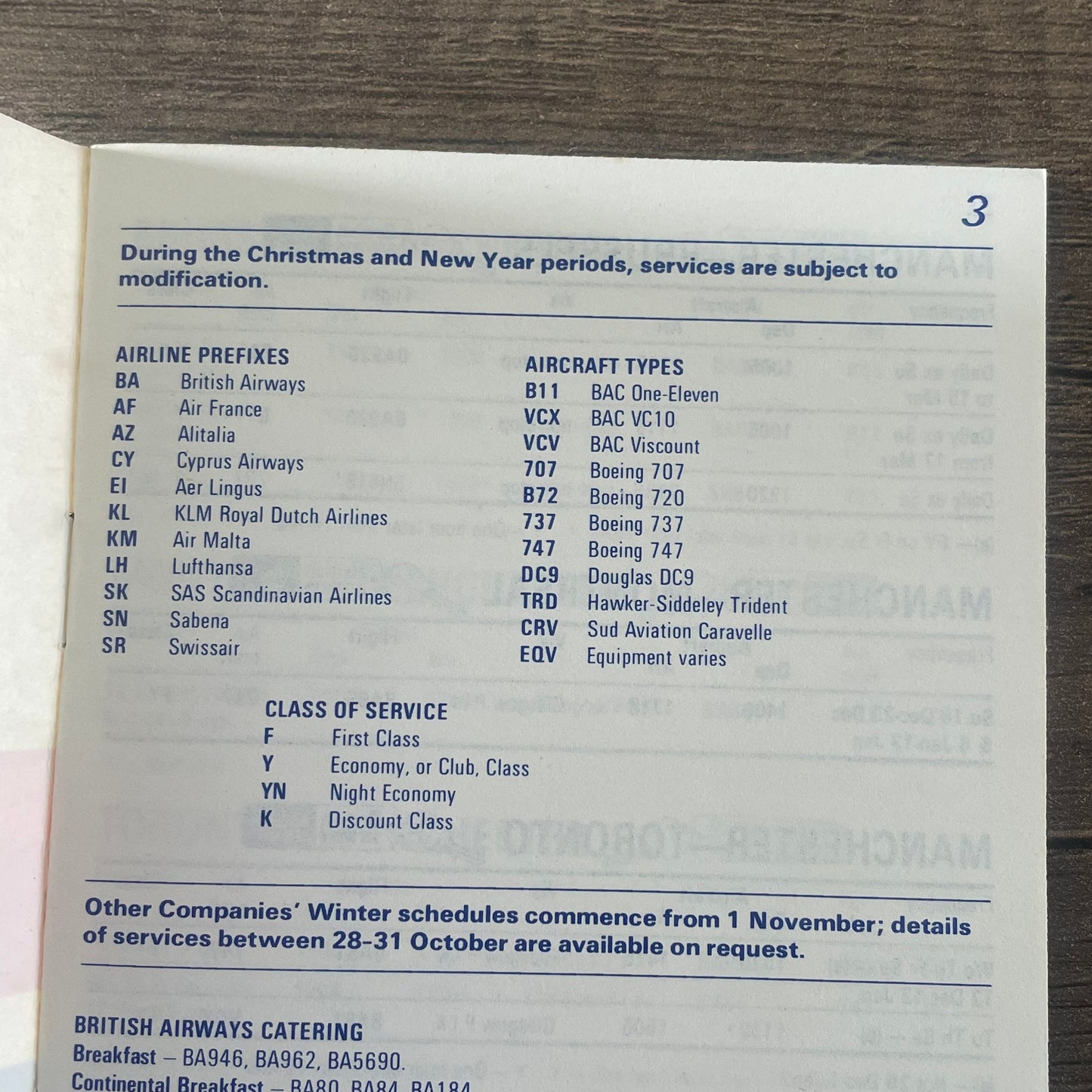 British Airways European Timetable 1975 Engineering Training Rare Boeing Collectible Airbus