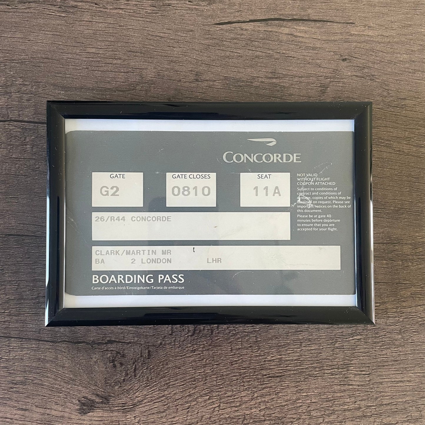 Framed BA Concorde Boarding Pass Collectible Rare Memorabilia Airbus Boeing British Airways