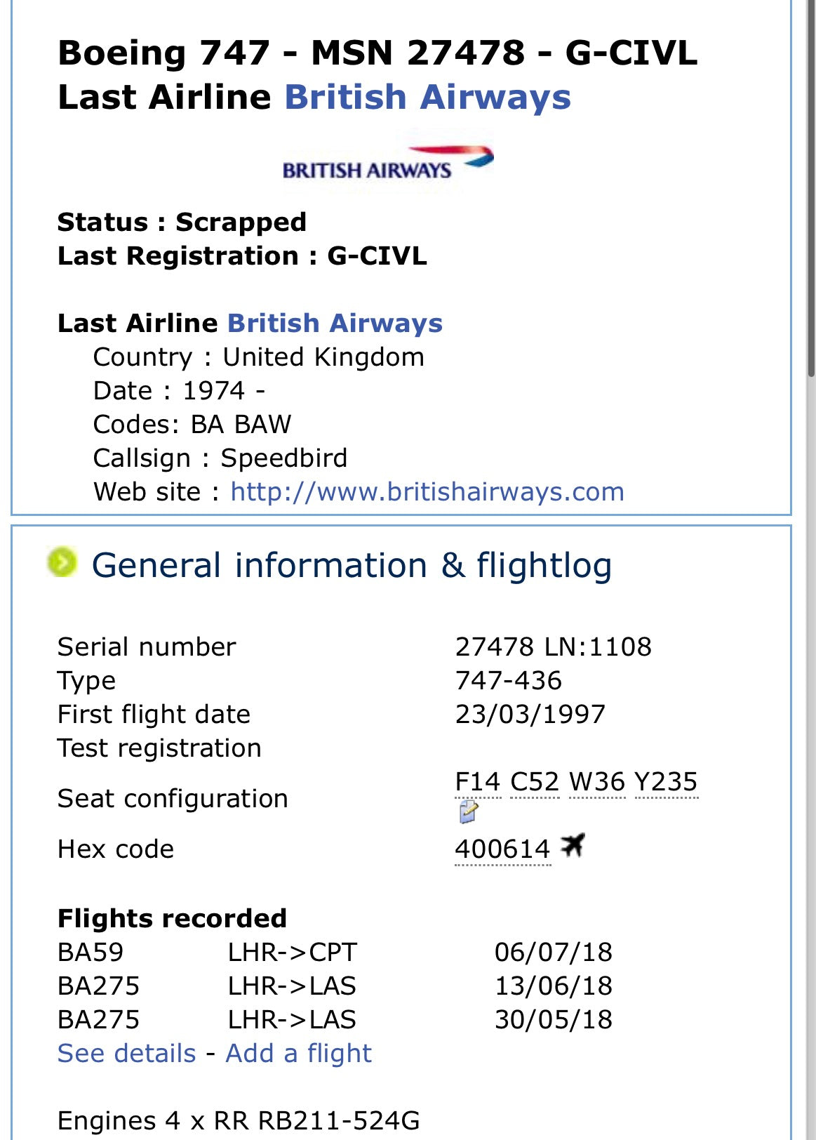 British Airways G-CIVL Boeing 747 Captains Control Yoke